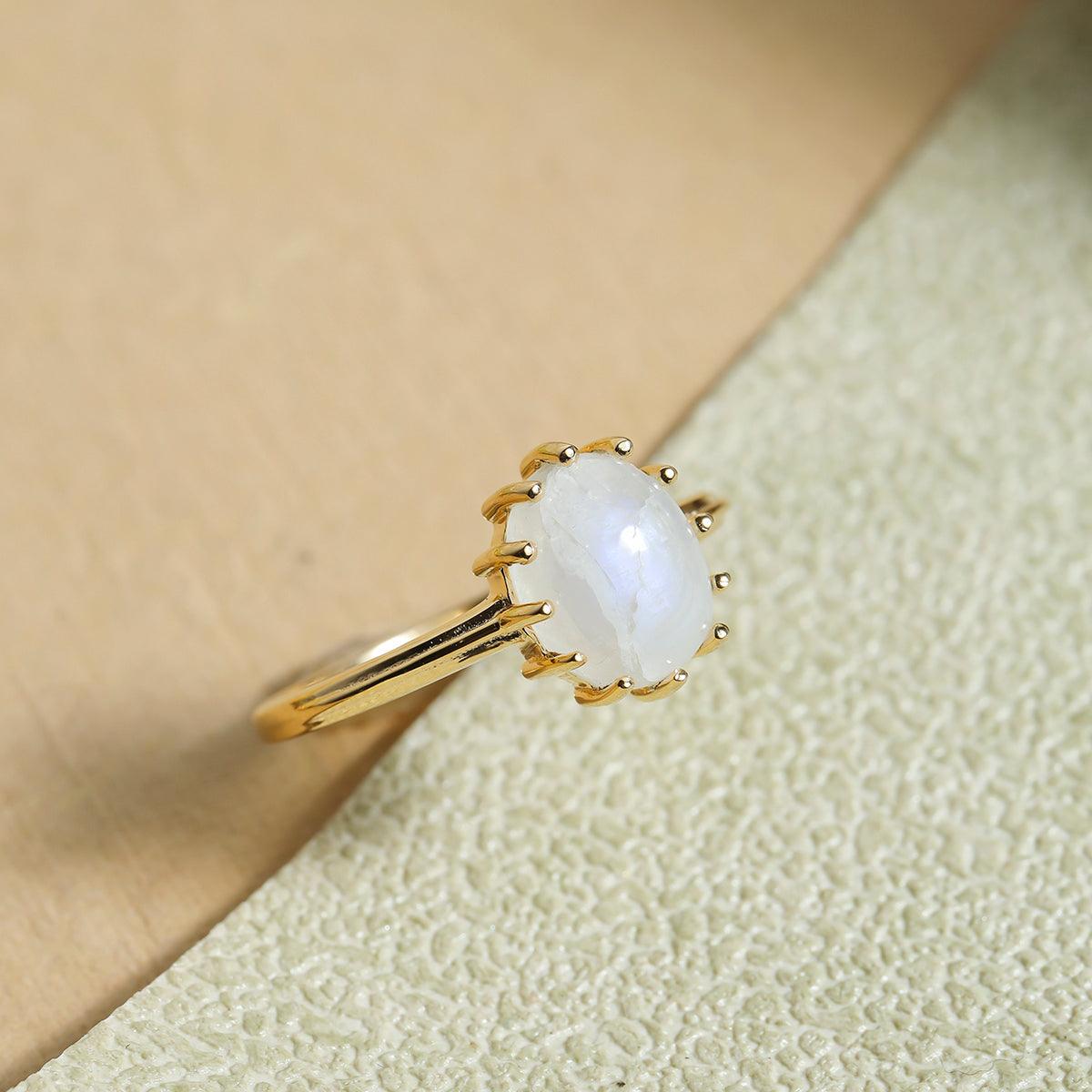 Rainbow Moonstone Ring in 14k Gold Over 925 Silver - YoTreasure