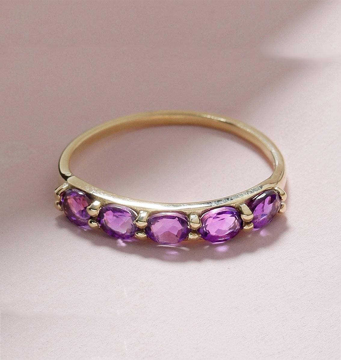 0.85 Ct Amethyst Solid 10k Yellow Gold Eternity Band Ring Jewelry - YoTreasure