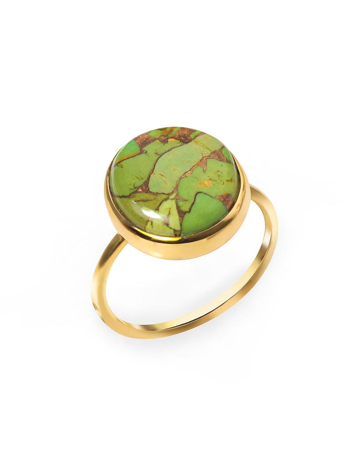 Green Copper Turquoise Solitaire Ring 14k Gold Over 925 Silver - YoTreasure