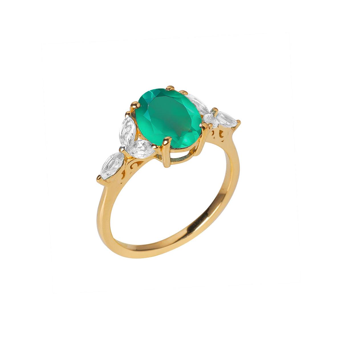 Green Onyx & White Topaz 14k Gold Over 925 Silver Ring - YoTreasure
