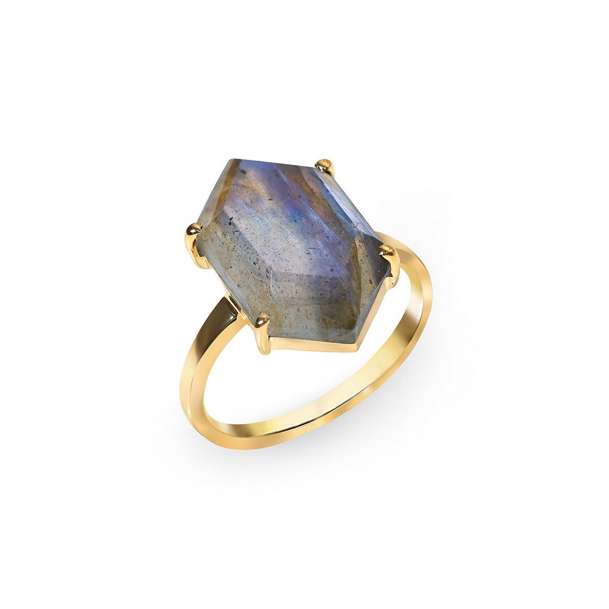 Labradorite Gold Over 925 Sterling Silver Bold Ring Jewelry - YoTreasure