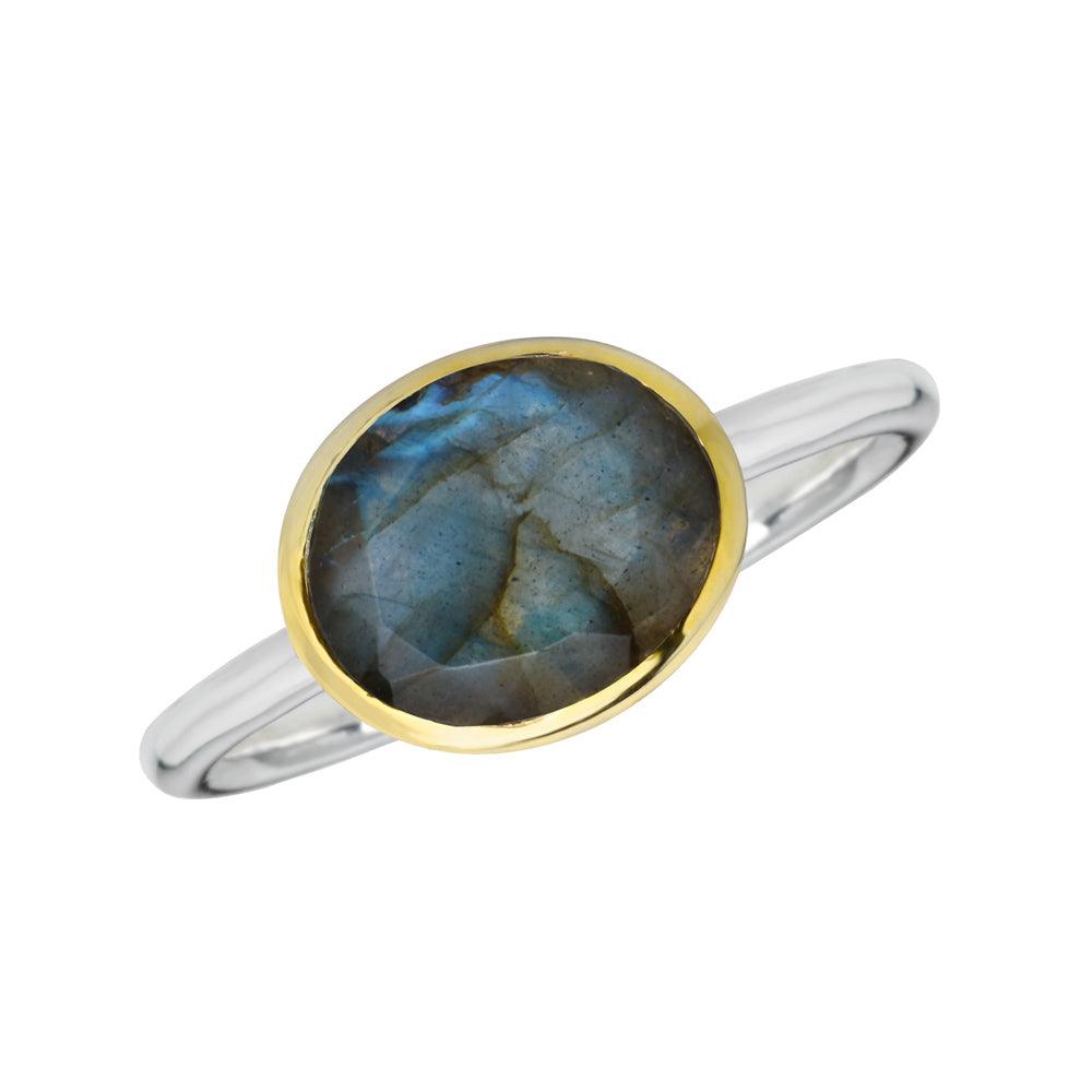Labradorite Solitaire Ring 14K Gold Plated Over 925 Silver Jewelry - YoTreasure
