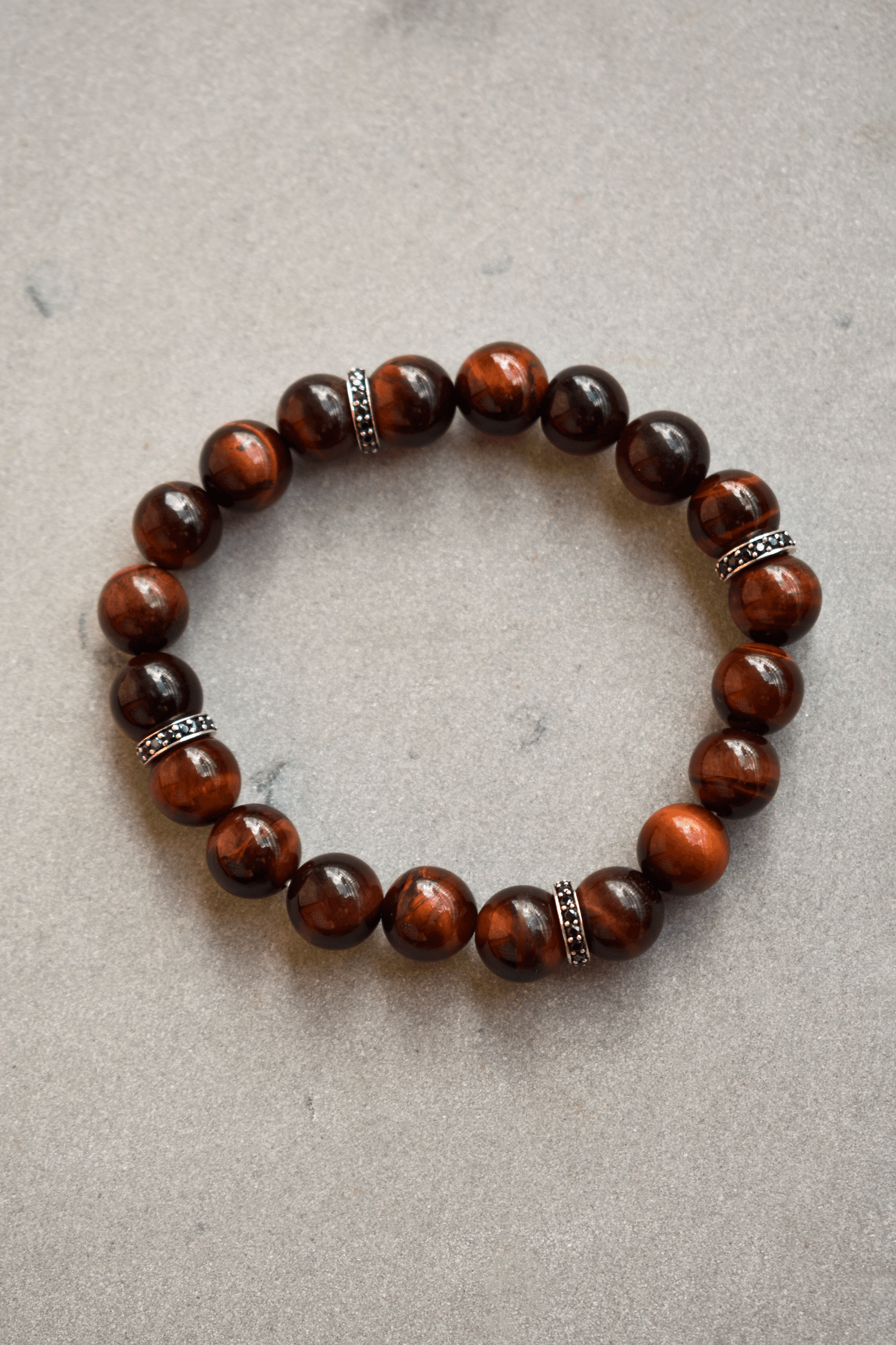 Red Tiger Eye Black Spinel 925 Sterling Silver Stretchable Beads Bracelet 7" For Men's Jewelry - YoTreasure