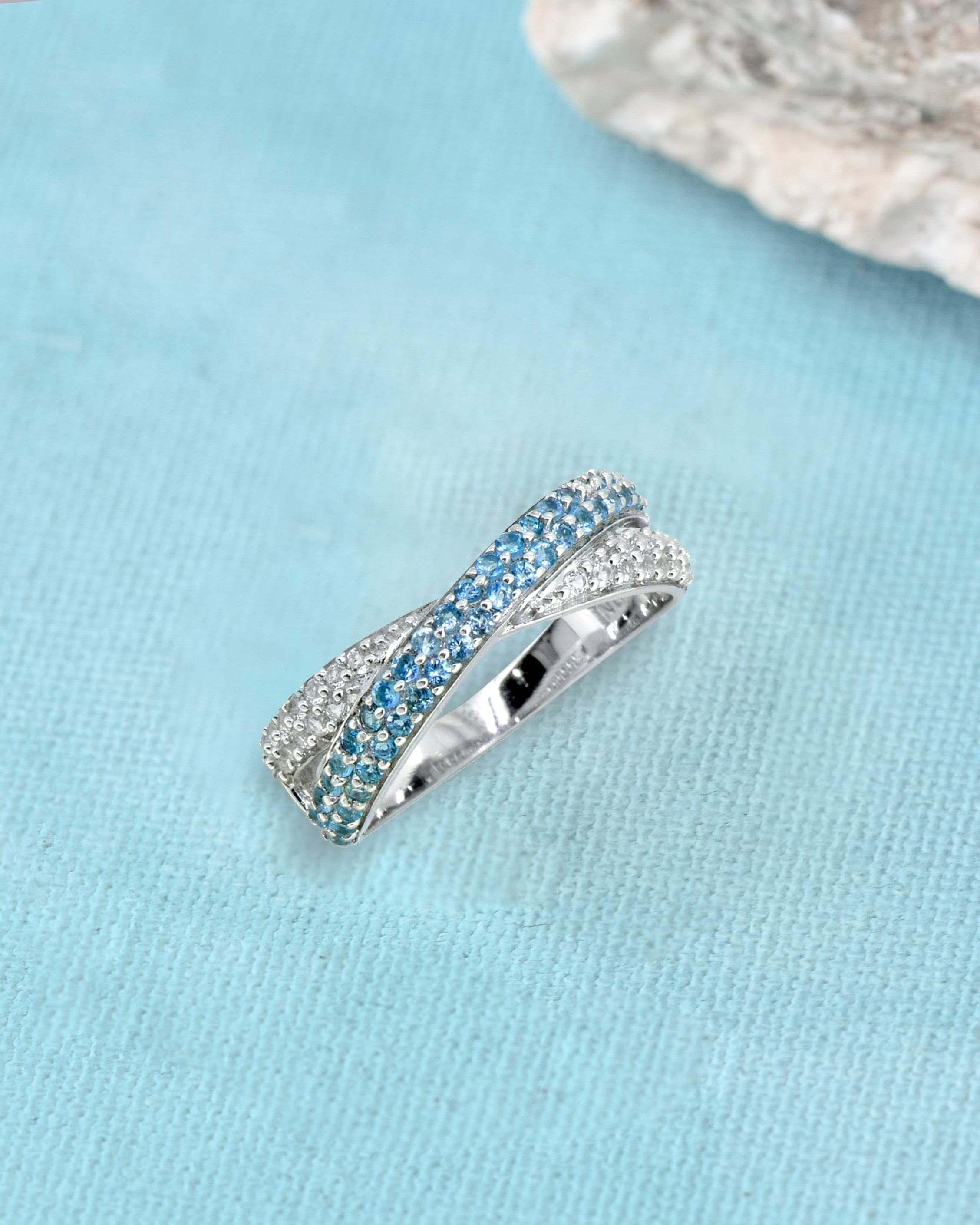 0.44 Ct London Blue Topaz Solid 925 Sterling Silver Eternity Band Ring Jewelry - YoTreasure