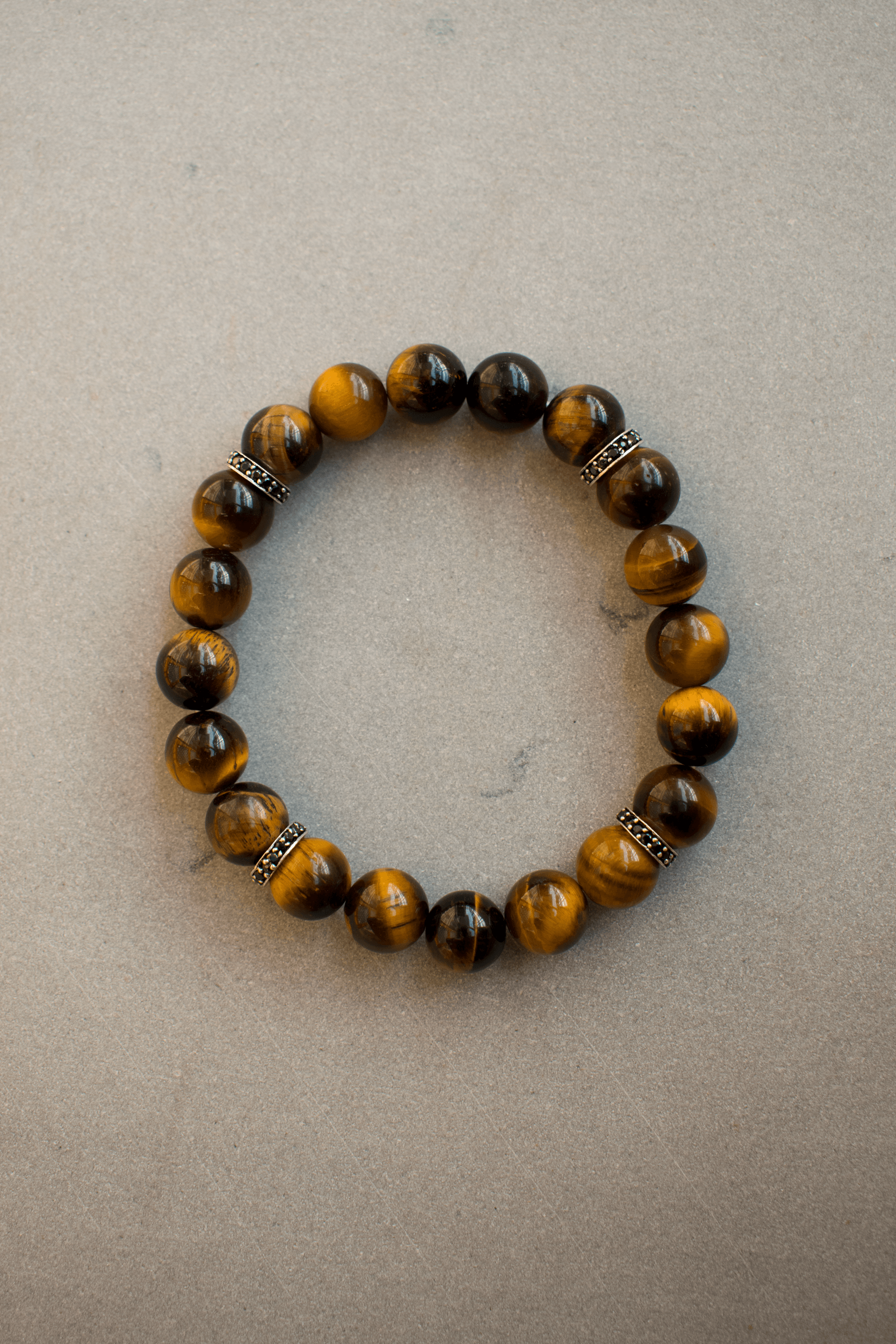 Tiger Eye Black Spinel 925 Sterling Silver Stretchable Beads Bracelet 7" For Men's Jewelry - YoTreasure
