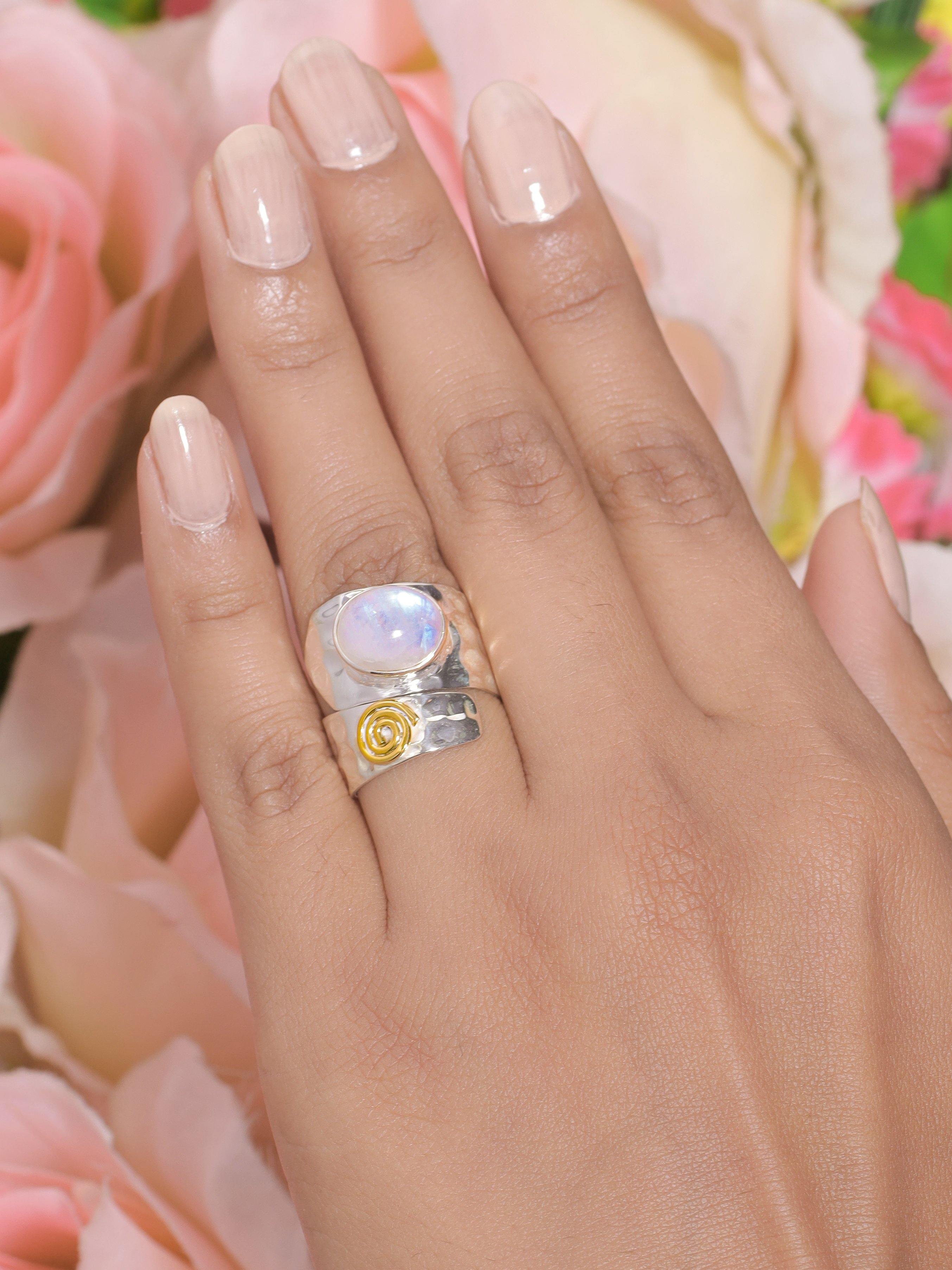 Moonstone Solid 925 Sterling Silver Brass Ring Jewelry - YoTreasure