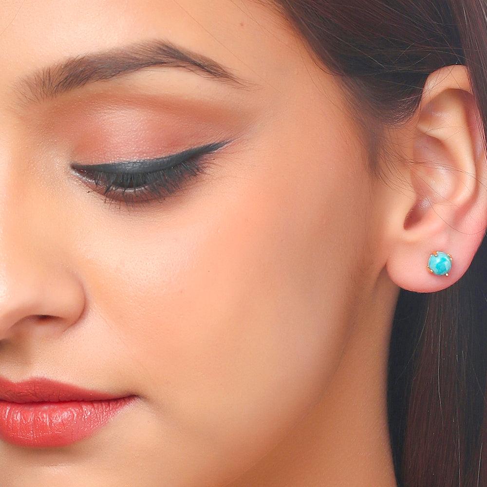 1.50 Ct. Turquoise Solid 10k Yellow Gold Stud Earrings - YoTreasure