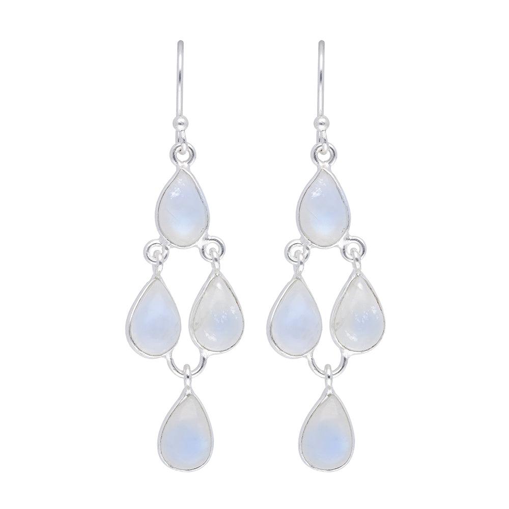 Rainbow Moonstone Solid 925 Sterling Silver Chandelier Earrings Gemstone Jewelry - YoTreasure