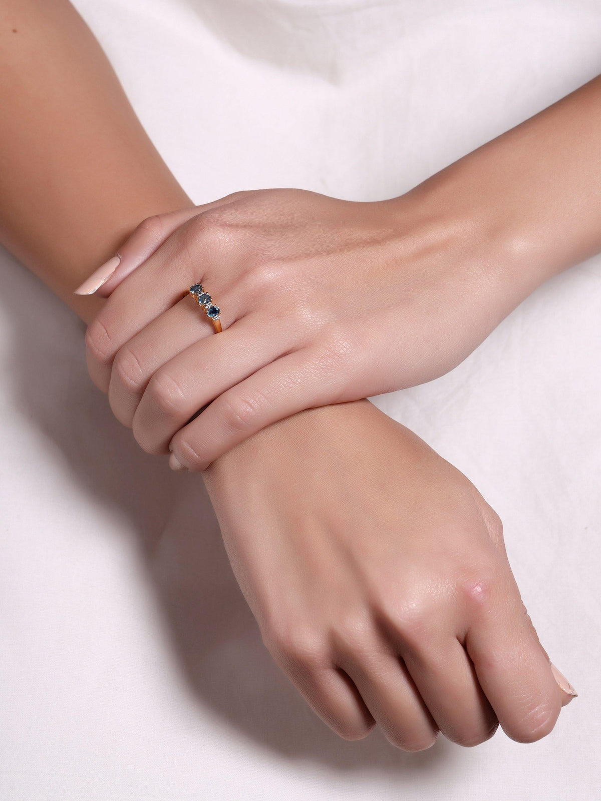 London Blue Topaz White Topaz Solid 10K Yellow Gold Gemstone Ring - YoTreasure