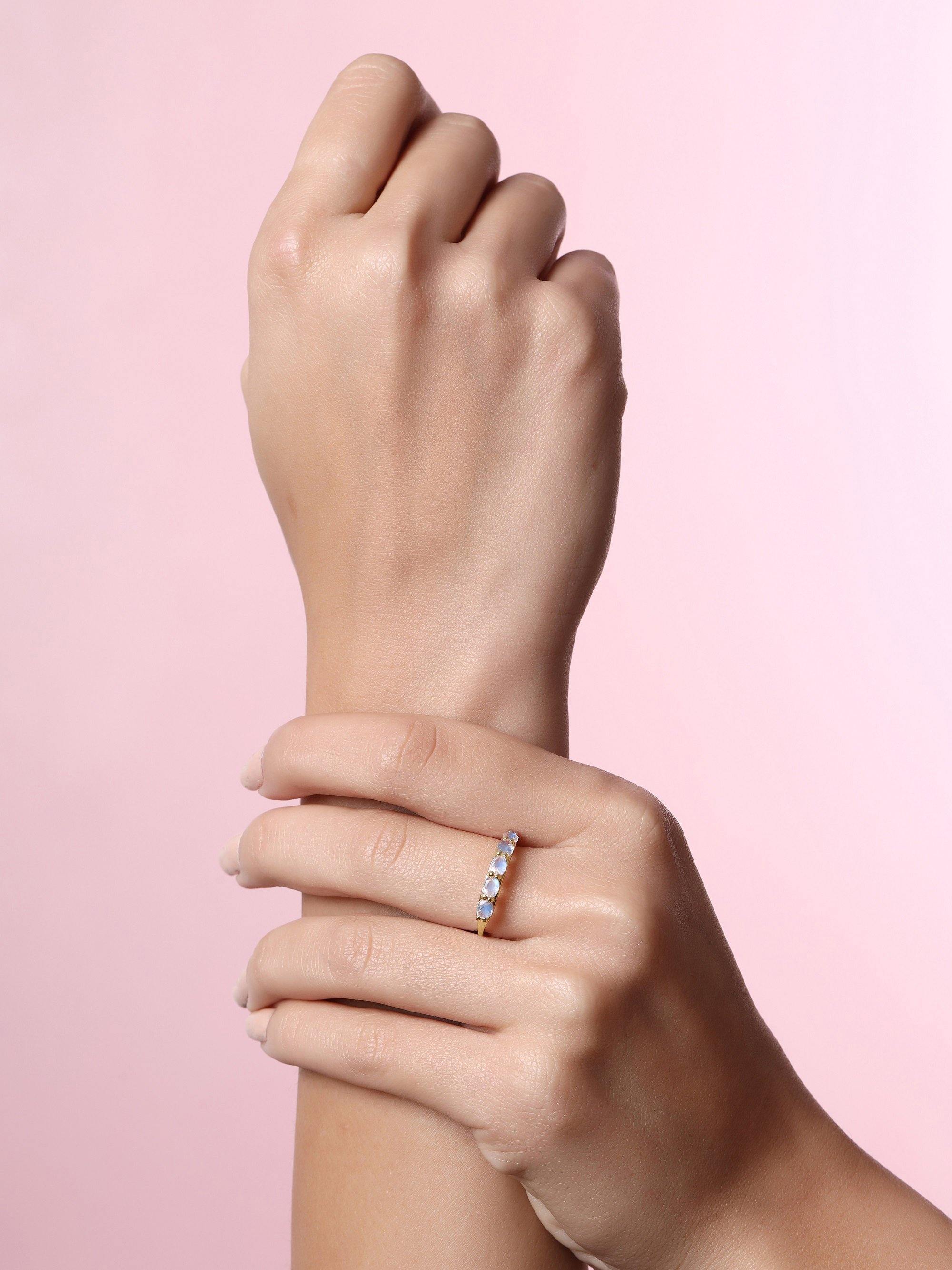 Rainbow Moonstone Solid 10K Yellow Gold Gemstone Ring - YoTreasure