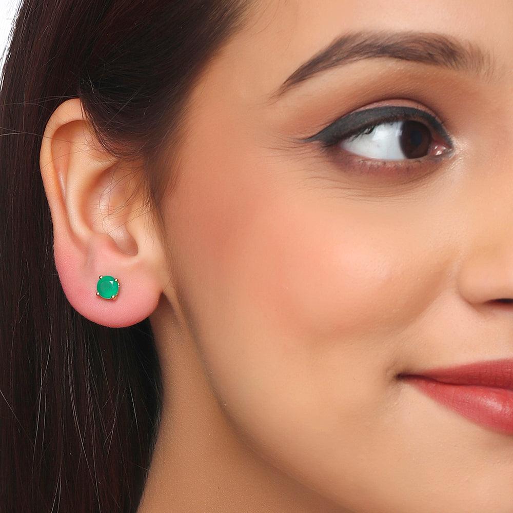 1.50 Ct. Green Onyx Solid 10k Yellow Gold Stud Earrings - YoTreasure