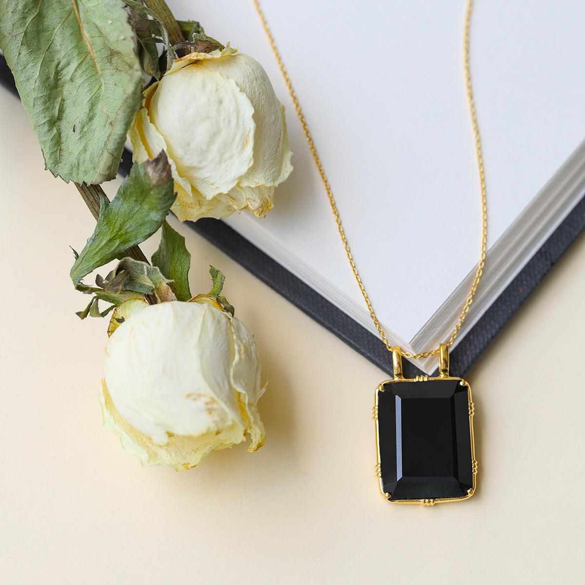 Black Onyx Necklace 14kt Gold Over Silver Chain Pendant Necklace Jewelry - YoTreasure