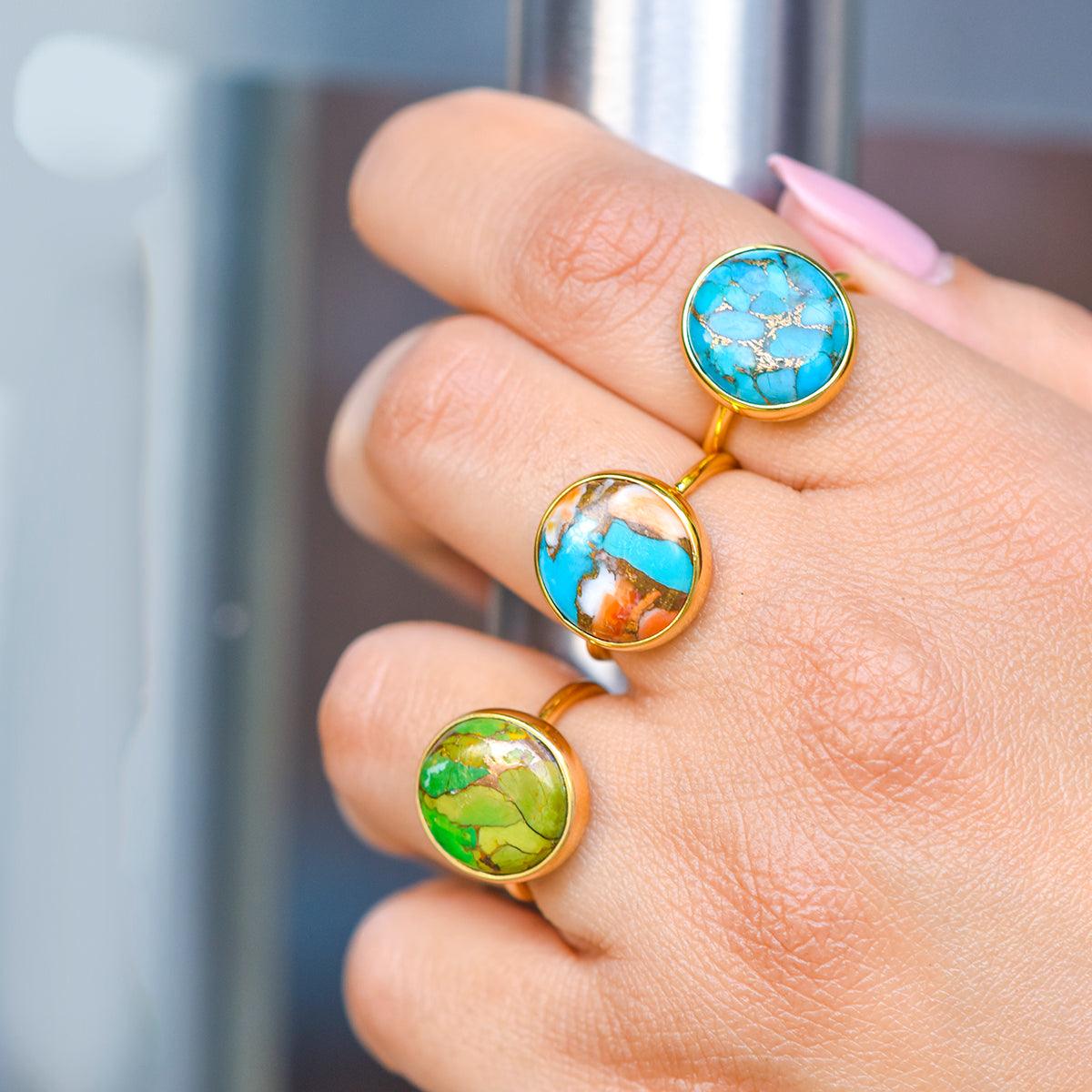 Green Copper Turquoise Solitaire Ring 14k Gold Over 925 Silver - YoTreasure