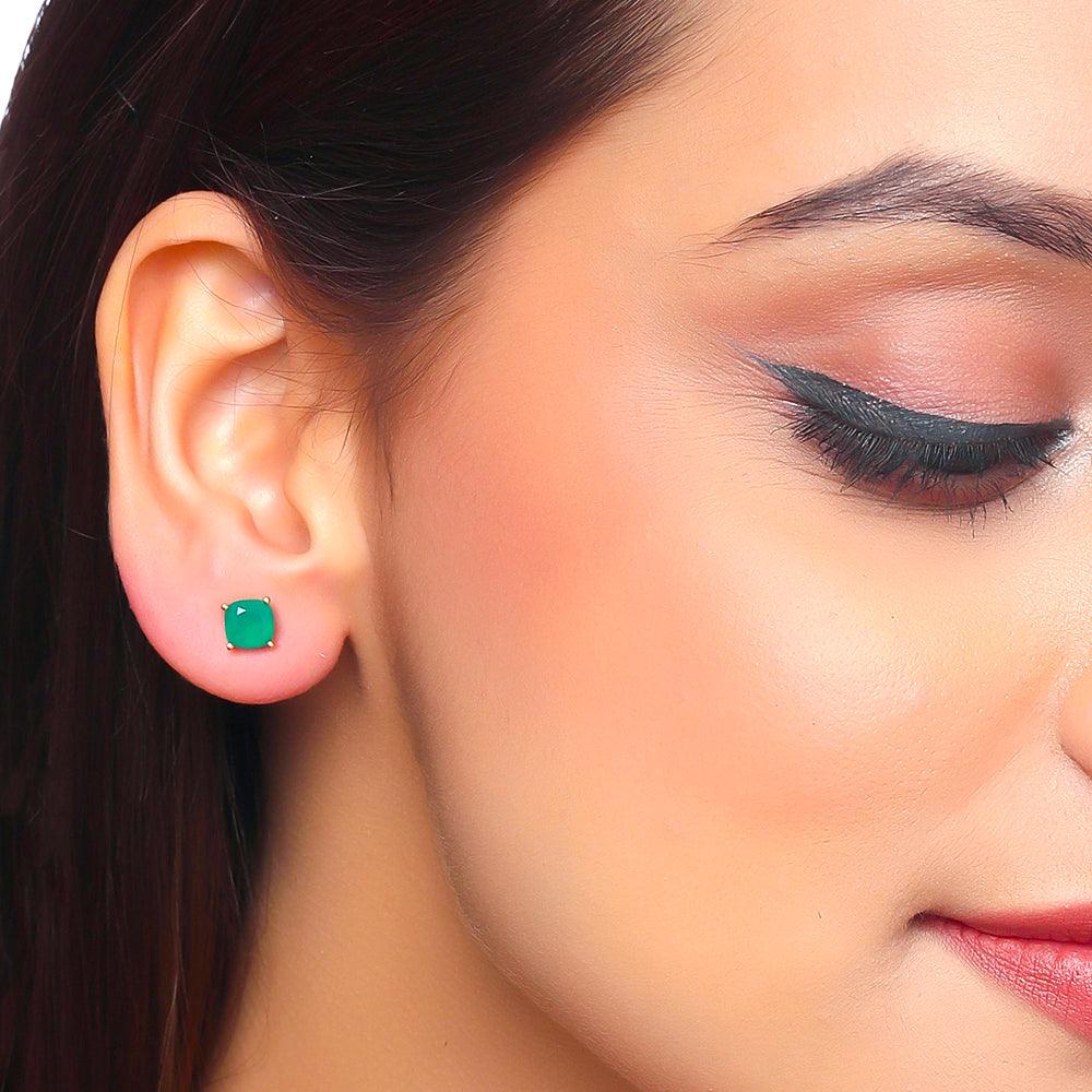 1.60 Ct. Green Onyx Solid 10k Yellow Gold Stud Earrings - YoTreasure