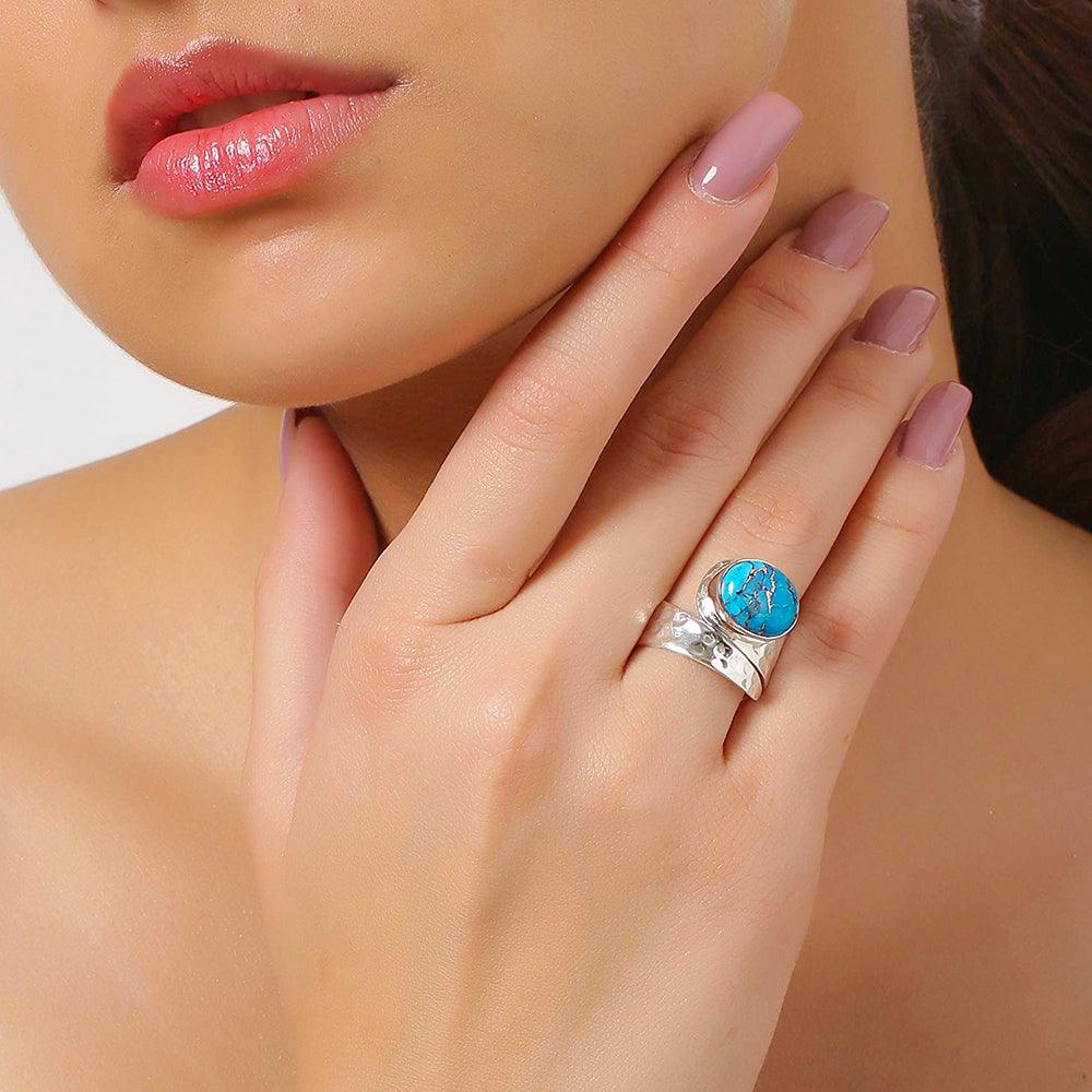 Blue Copper Turquoise Solid 925 Sterling Silver Designer Ring - YoTreasure