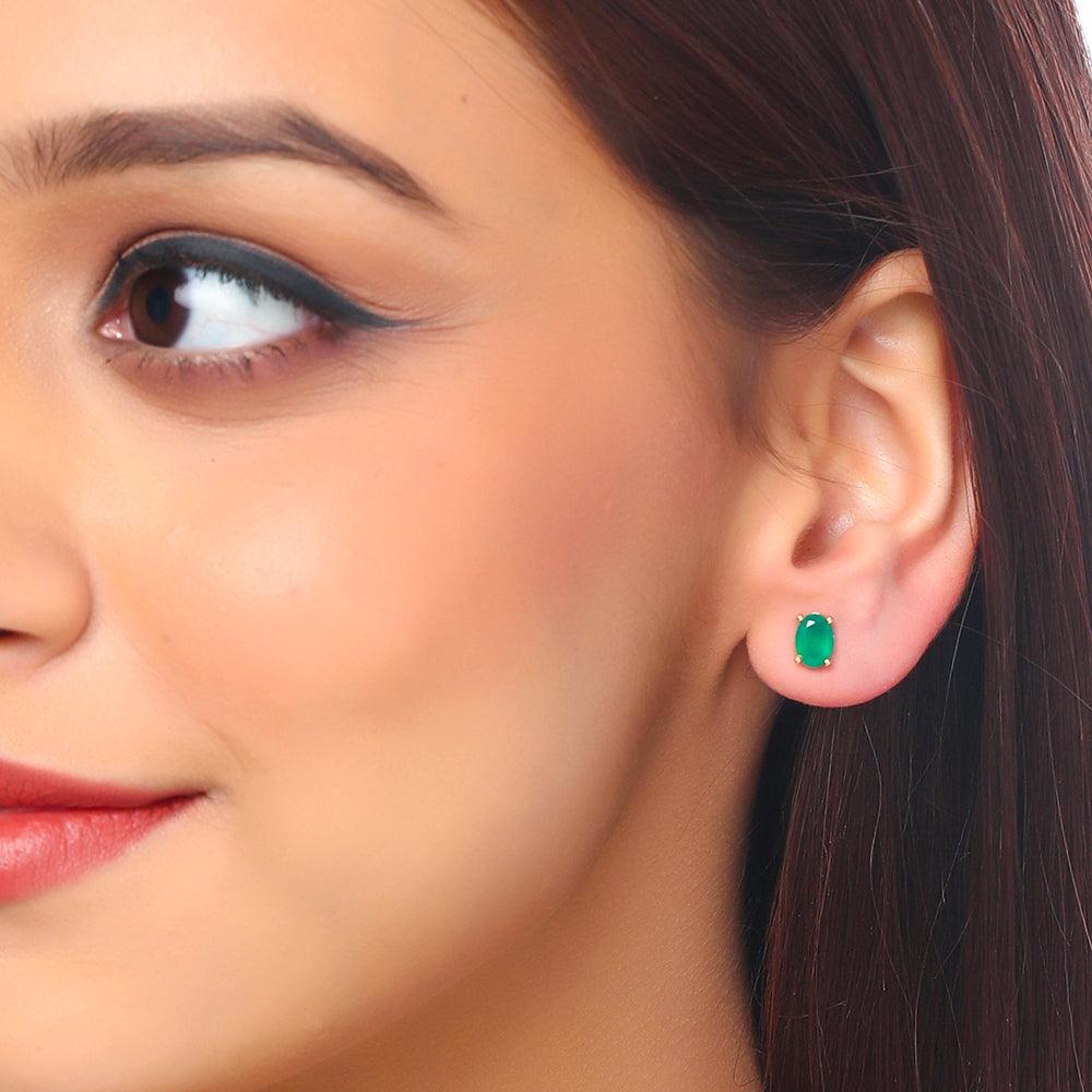 1.34 Ct. Green Onyx Solid 10K Yellow Gold Stud Earrings - YoTreasure