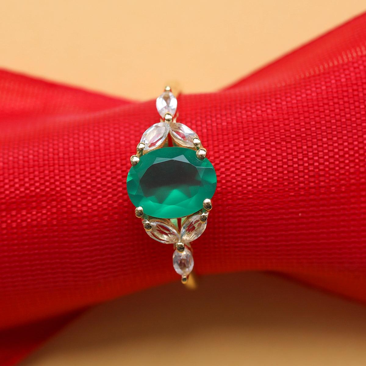 Green Onyx & White Topaz 14k Gold Over 925 Silver Ring - YoTreasure