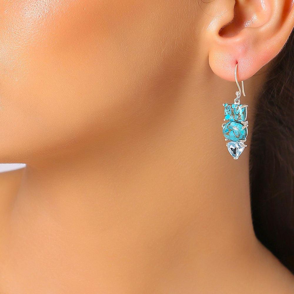Turquoise Blue Topaz Solid 925 Sterling Silver Dangle Earrings Jewelry - YoTreasure