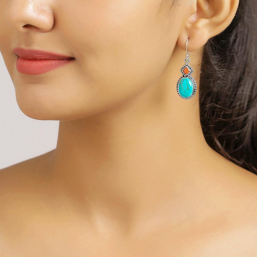 Blue Mohave Turquoise Solid 925 Sterling Silver Dangle Earrings Jewelry - YoTreasure