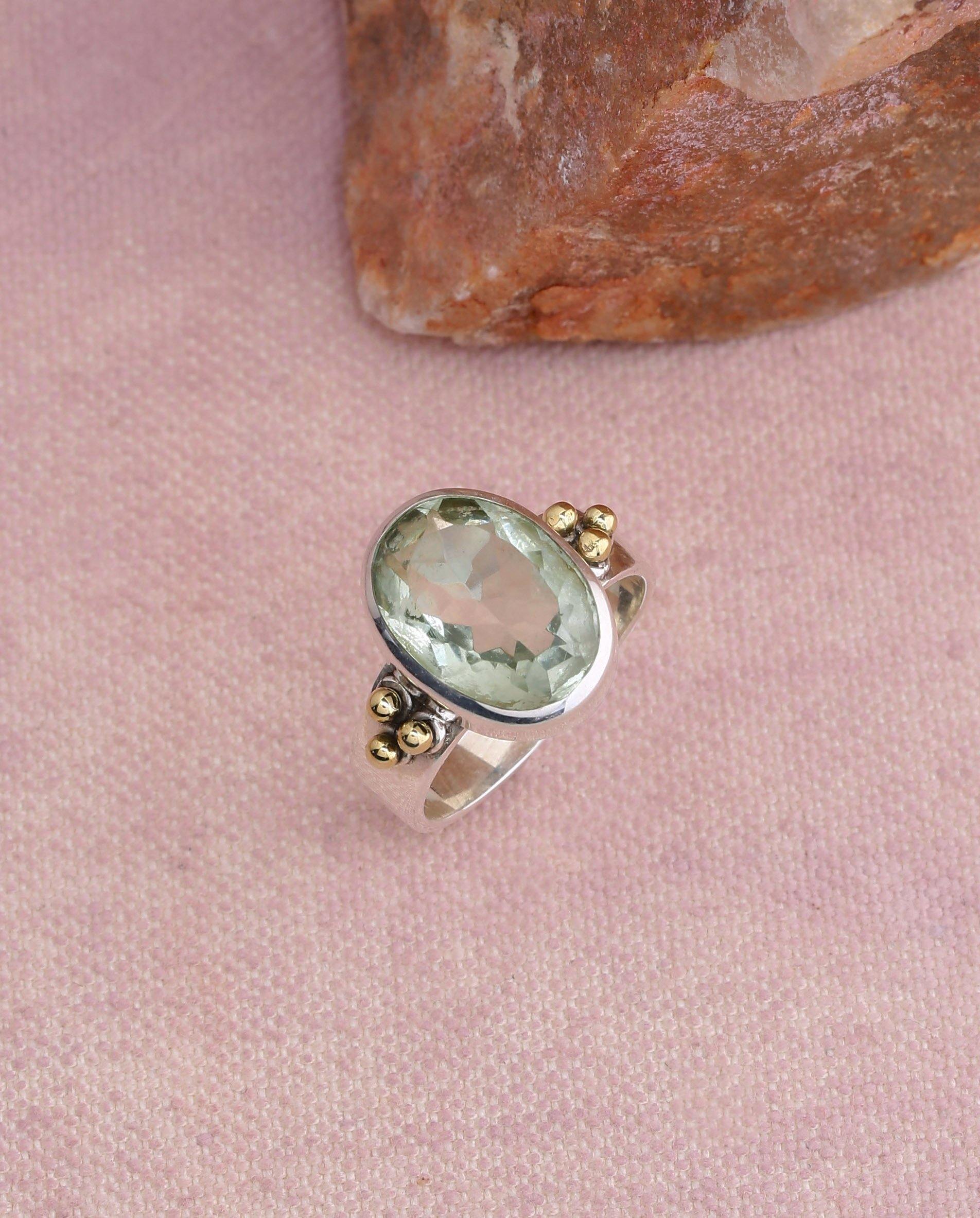 Green Amethyst Solid 925 Sterling Silver Brass Ring Jewelry - YoTreasure