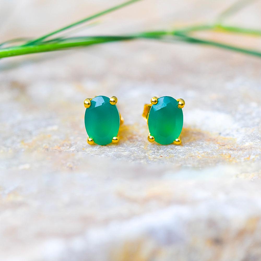 1.34 Ct. Green Onyx Solid 10K Yellow Gold Stud Earrings - YoTreasure