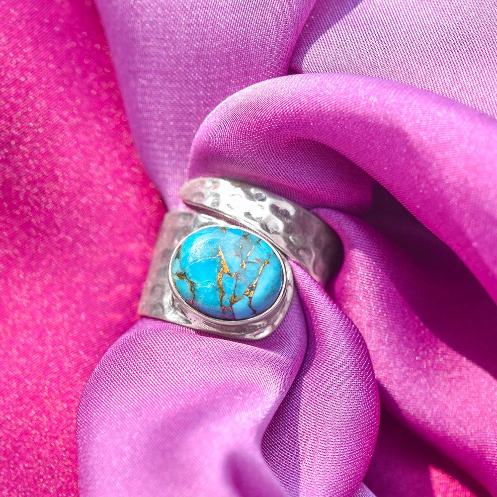 Blue Copper Turquoise Solid 925 Sterling Silver Designer Ring - YoTreasure