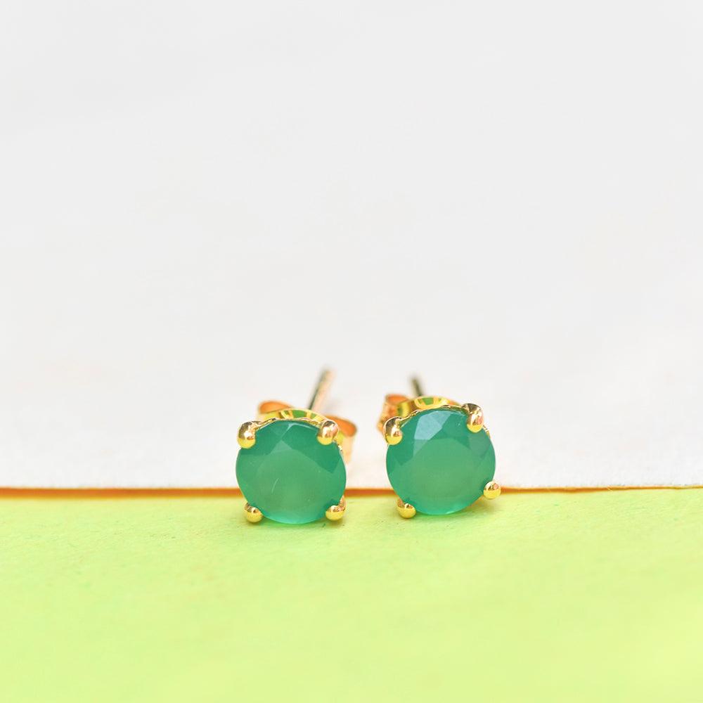 1.50 Ct. Green Onyx Solid 10k Yellow Gold Stud Earrings - YoTreasure