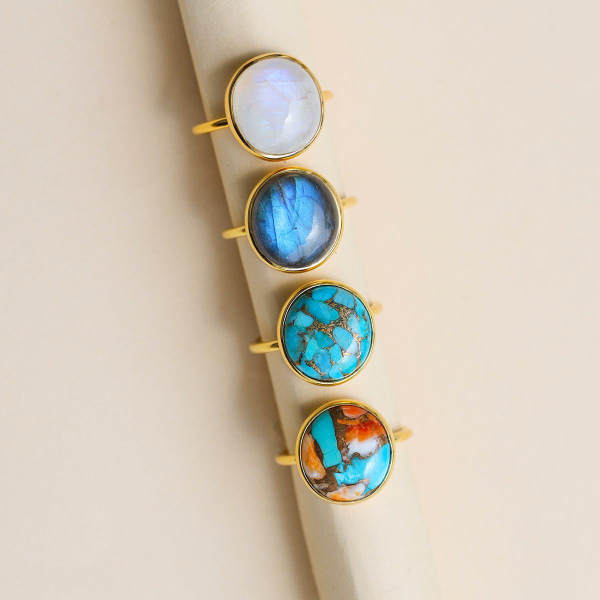 Green Copper Turquoise Solitaire Ring 14k Gold Over 925 Silver - YoTreasure