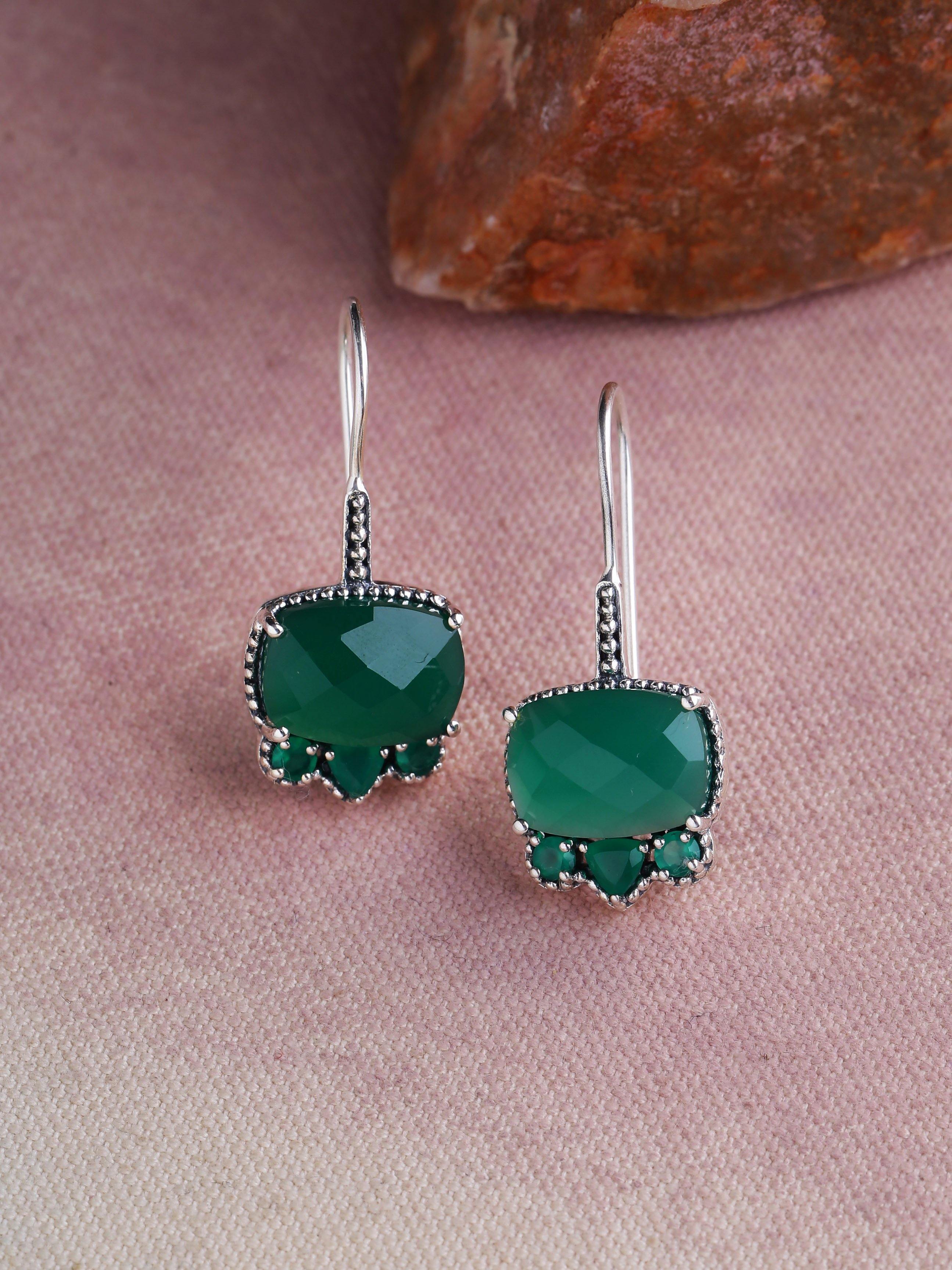 Green Onyx Solid 925 Sterling Silver Fixed Wire Earrings Jewelry - YoTreasure
