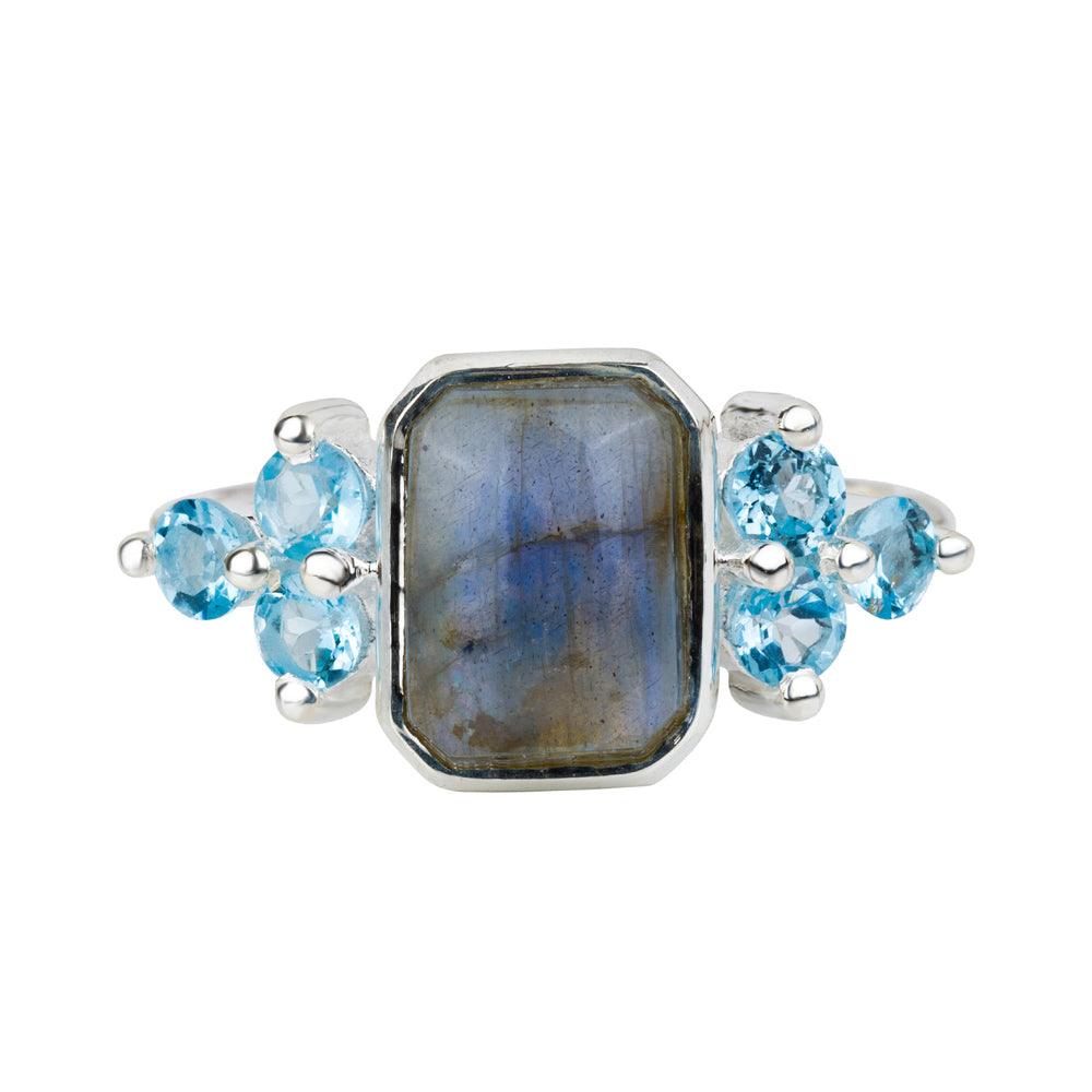 Labradorite Swiss Blue Topaz Solid 925 Sterling Silver Promise Ring - YoTreasure