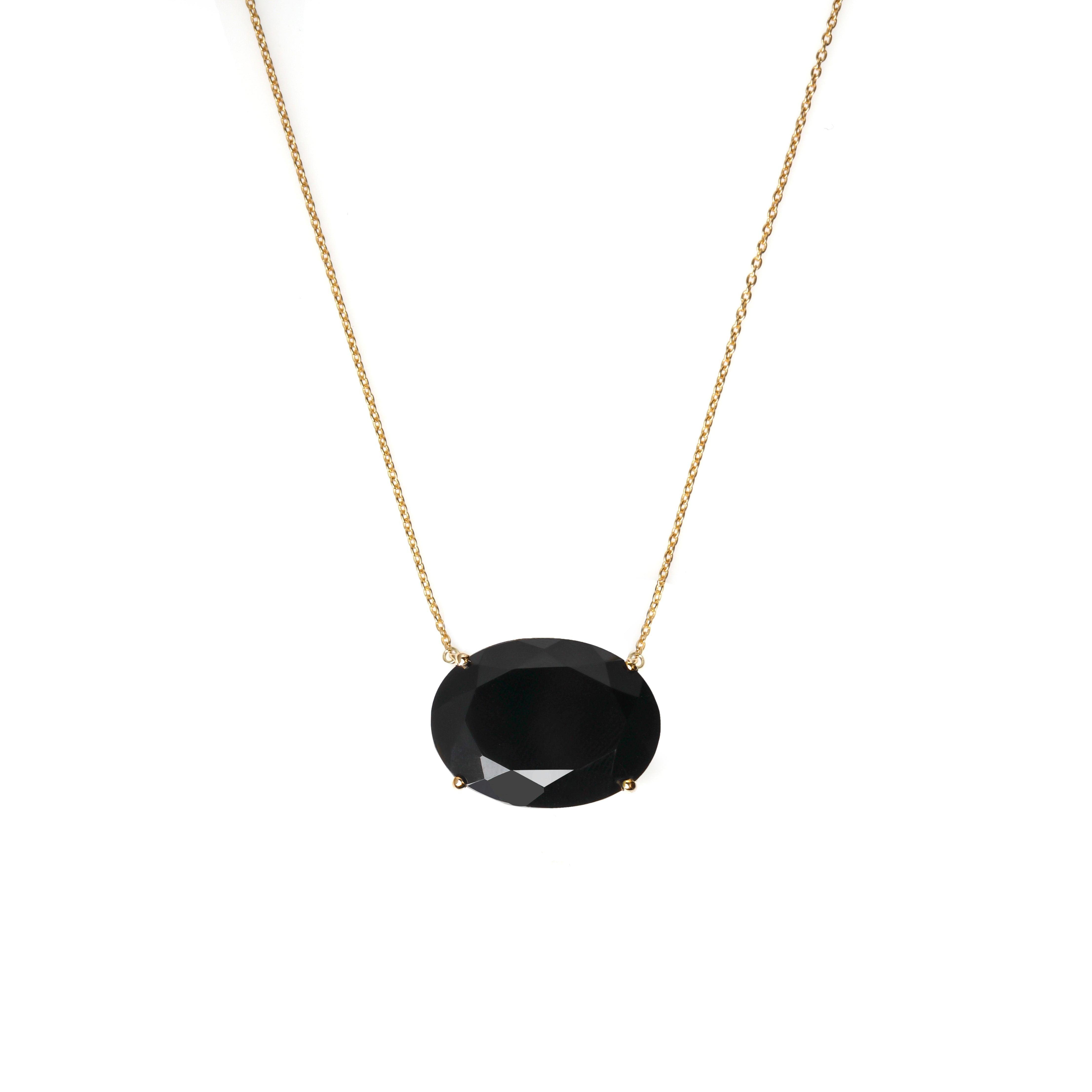 Black Onyx Necklace 14K Gold Plated 925 Silver Chain Pendant Necklace Jewelry - YoTreasure