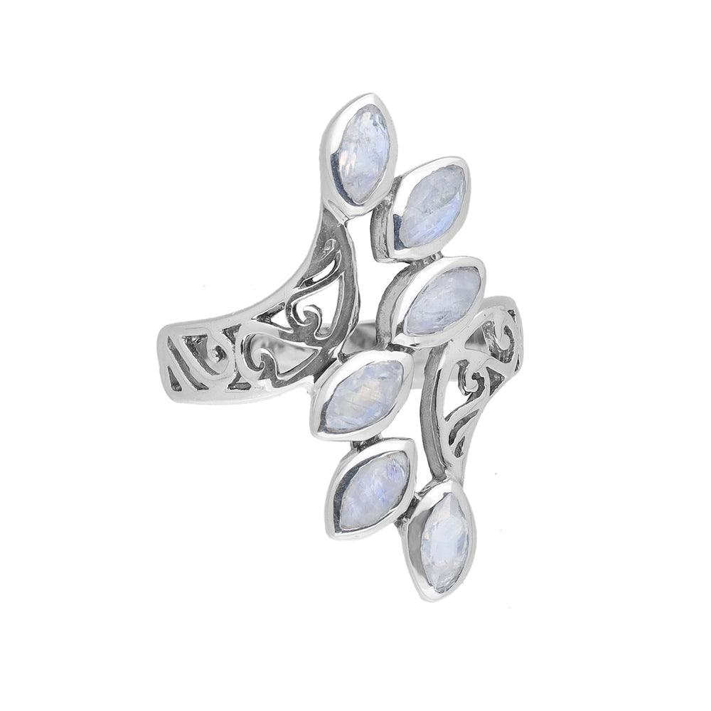 Rainbow Moonstone Solid 925 Sterling Silver Leaf Design Ring Jewelry - YoTreasure