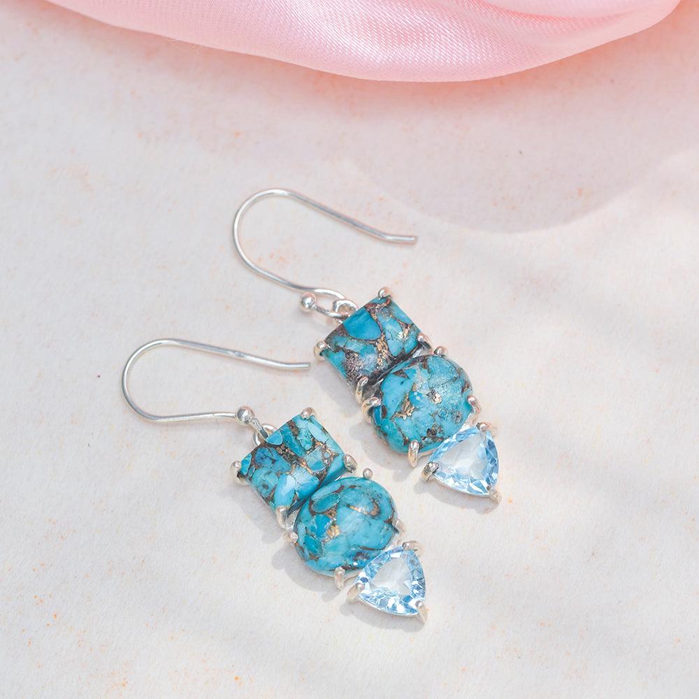 Turquoise Blue Topaz Solid 925 Sterling Silver Dangle Earrings Jewelry - YoTreasure