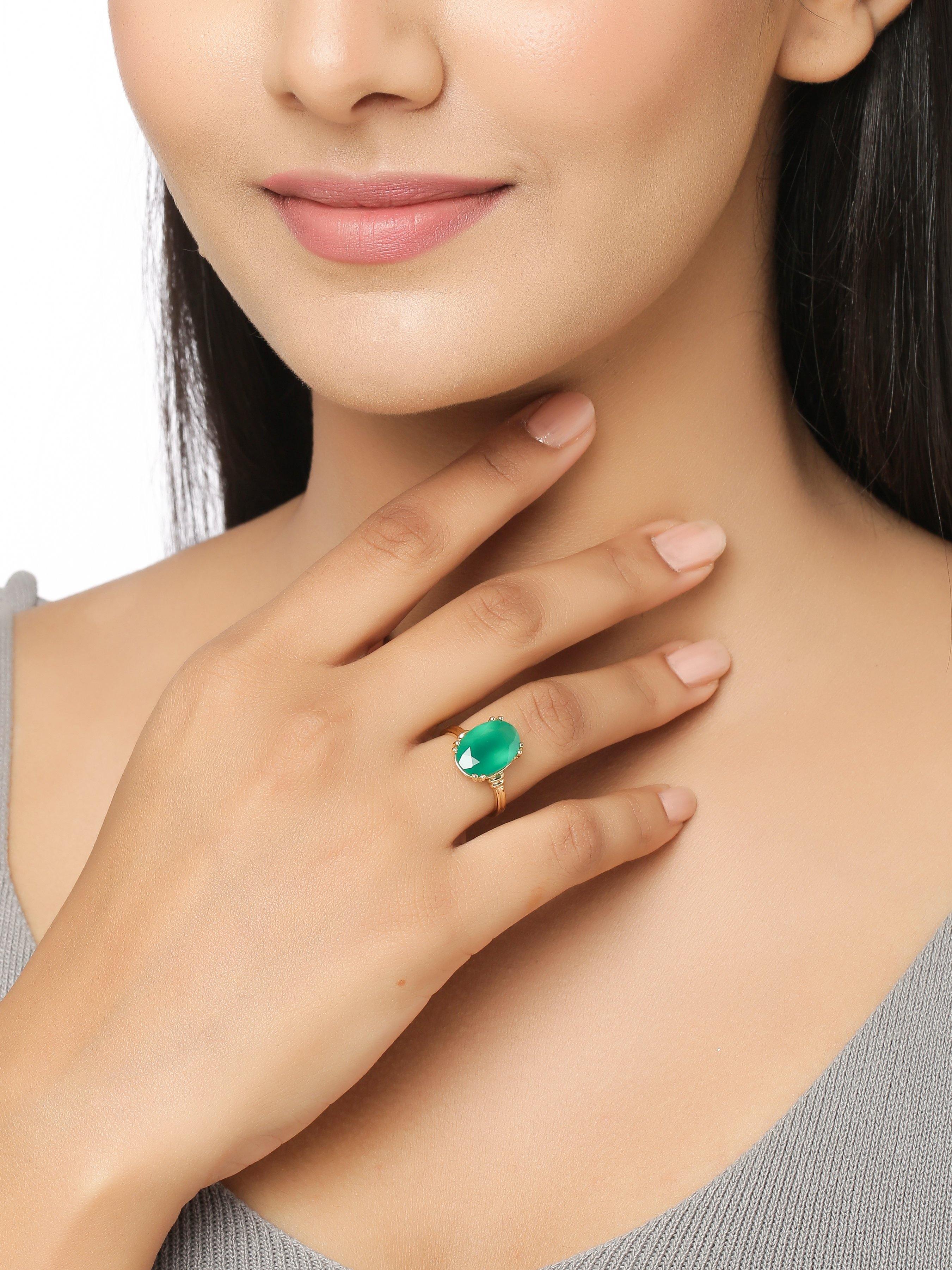 Green Onyx Solid 925 Sterling Silver Gold Plated Ring Jewelry - YoTreasure