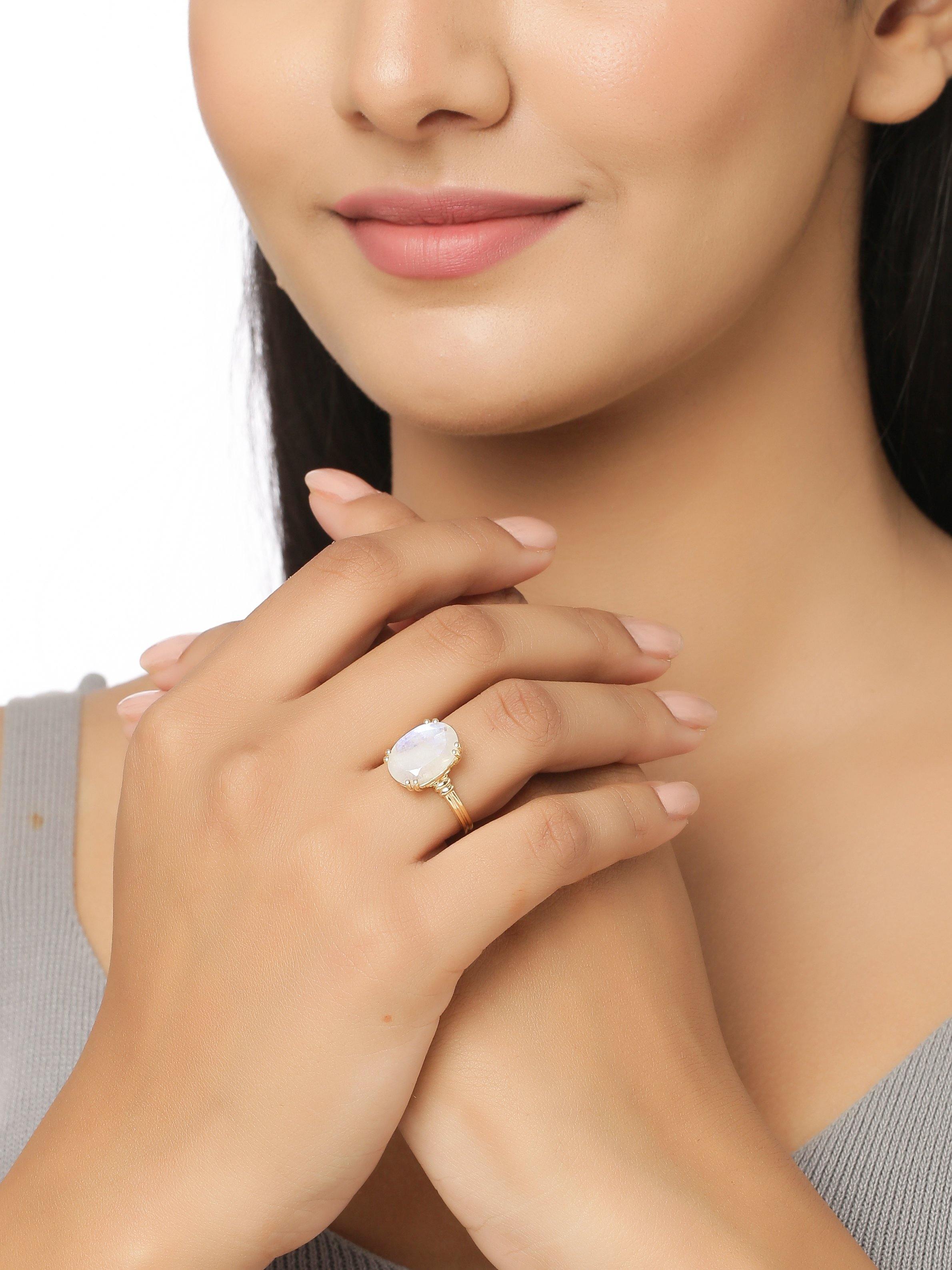 Moonstone Solid 925 Sterling Silver Gold Plated Ring Jewelry - YoTreasure