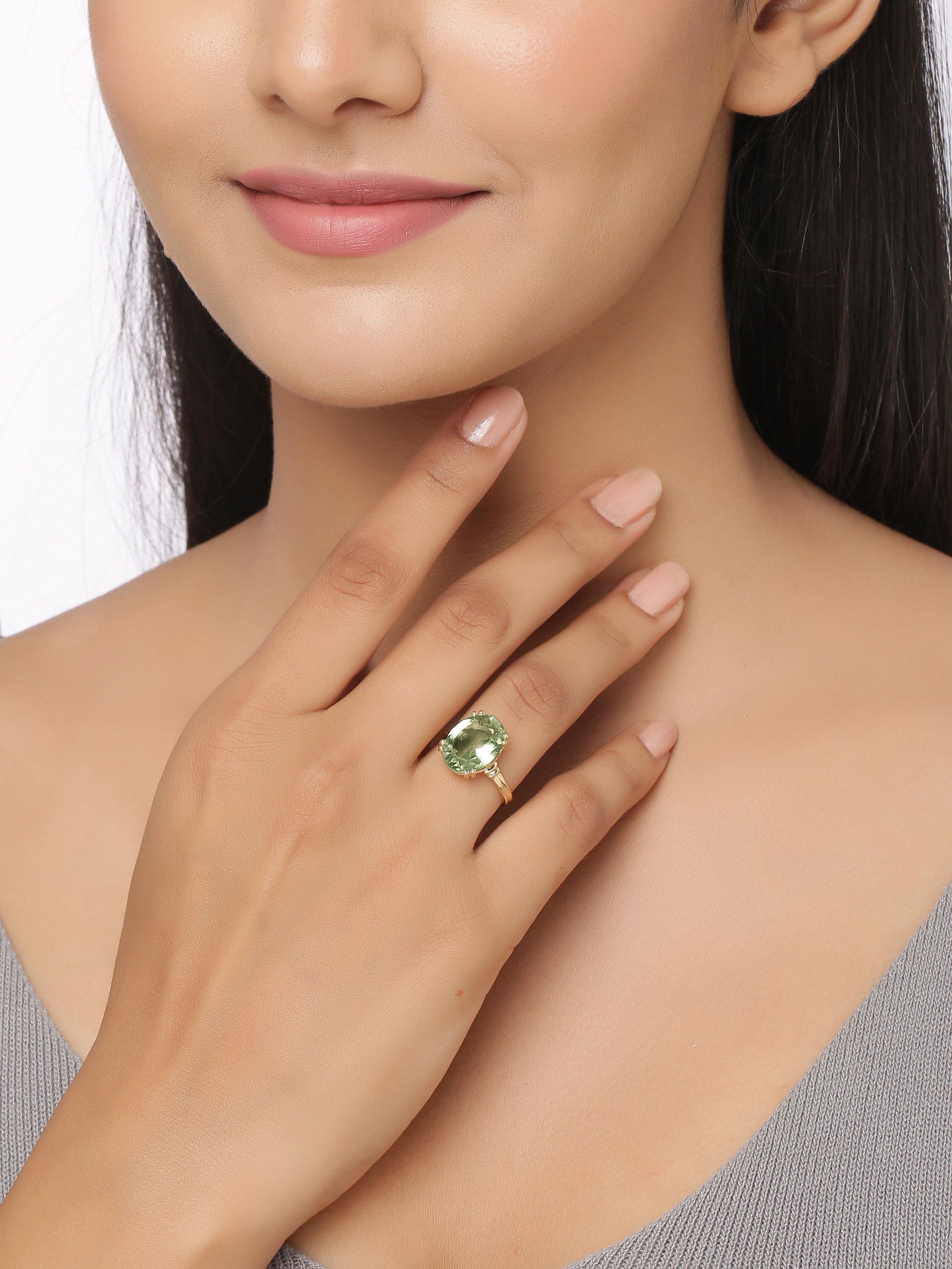 Green Amethyst Solid 925 Sterling Silver Gold Plated Ring Jewelry - YoTreasure