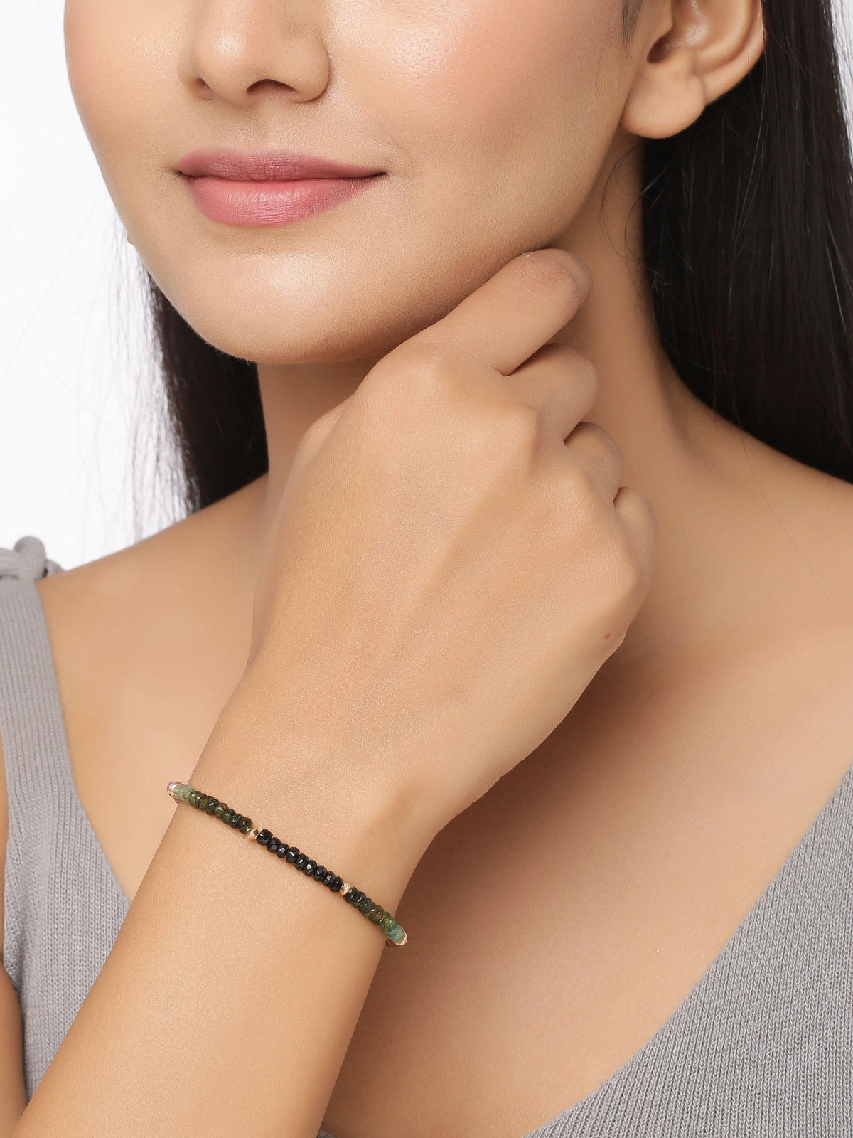 Multi Tourmaline Solid 925 Sterling Silver Gold Plated Link Chain Bracelet 8" - YoTreasure