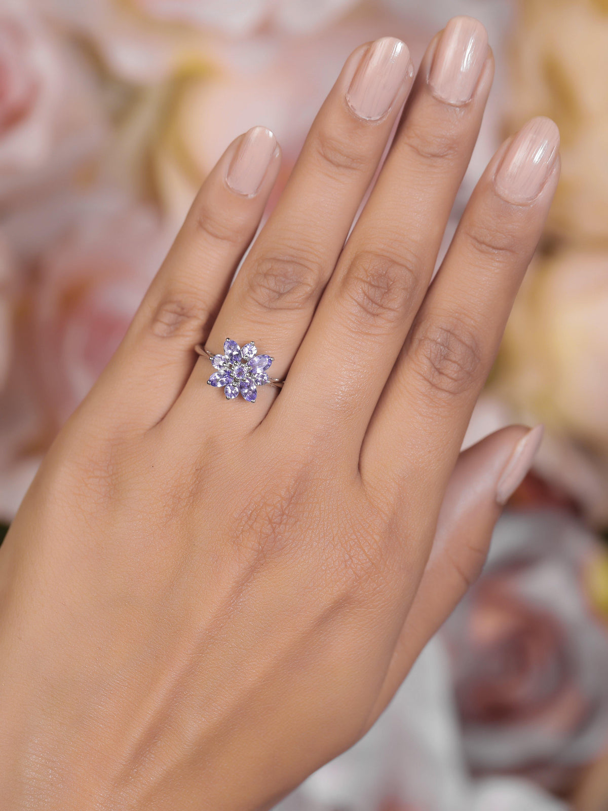 Tanzanite Solid 925 Sterling Silver Flower Cluster Ring Jewelry - YoTreasure