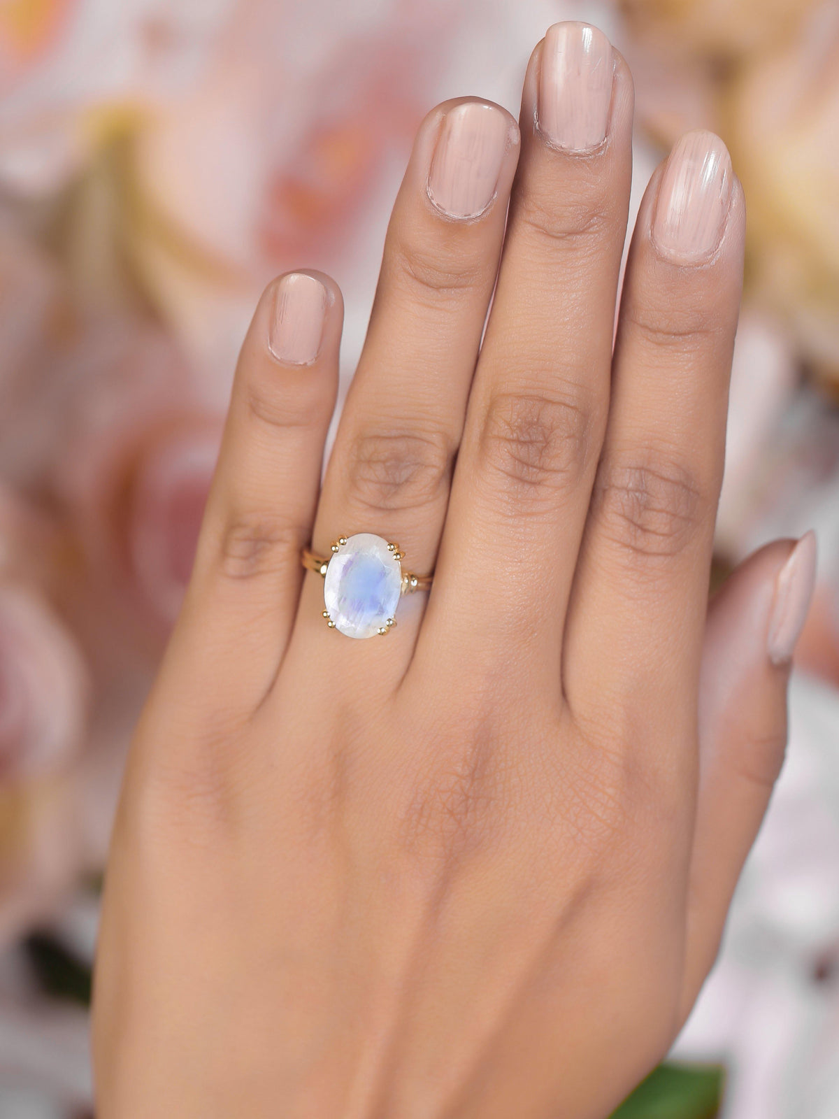 Moonstone Solid 925 Sterling Silver Gold Plated Ring Jewelry - YoTreasure