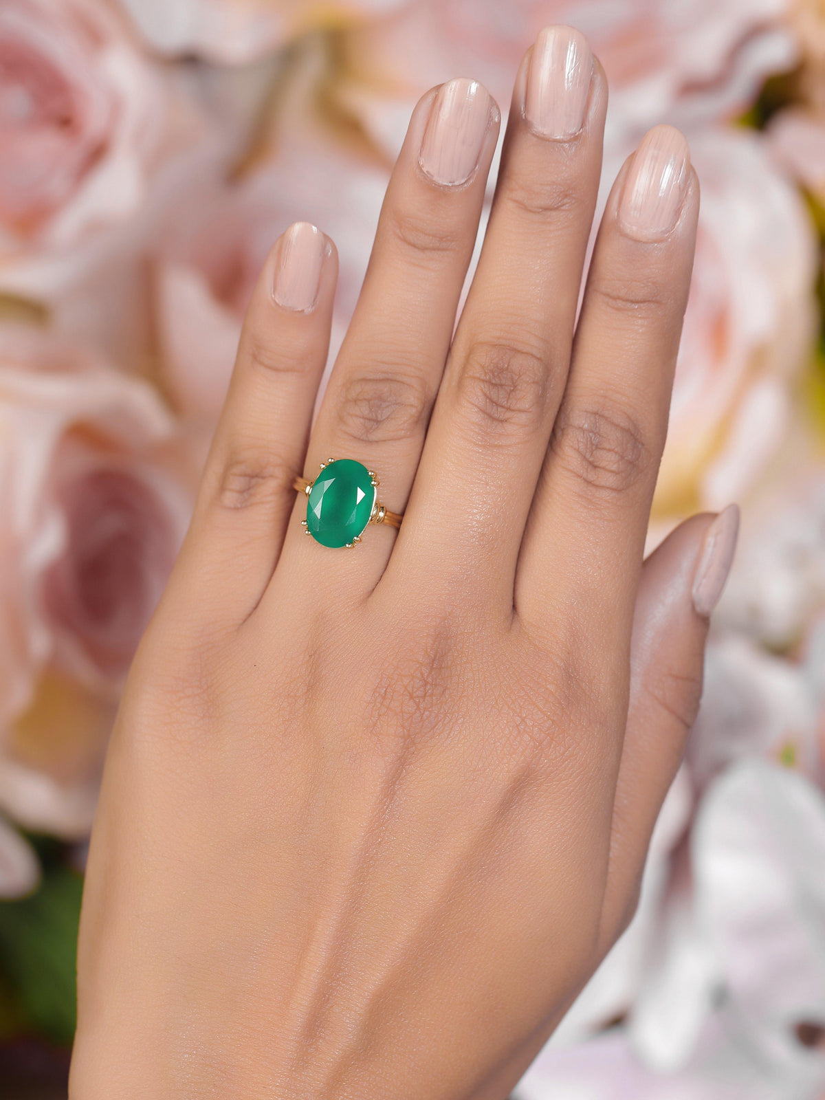 Green Onyx Solid 925 Sterling Silver Gold Plated Ring Jewelry - YoTreasure