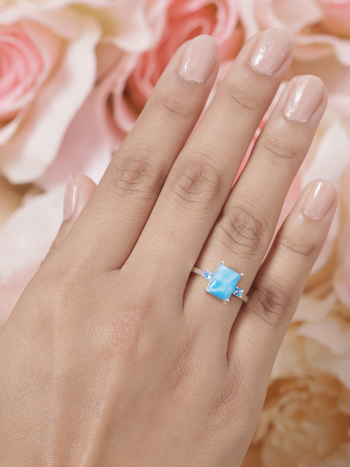 2.87 Ct. Larimar Swiss Blue Topaz Solid 925 Sterling Silver Ring Jewelry - YoTreasure