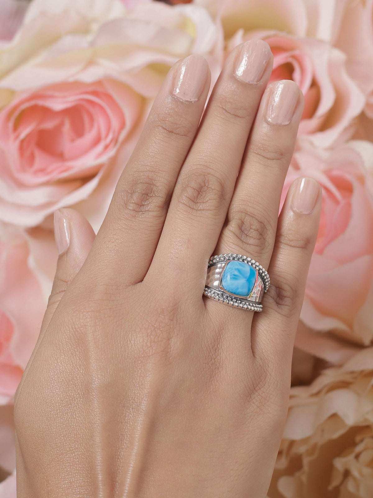 Natural Larimar Solid 925 Sterling Silver Ring Jewelry - YoTreasure