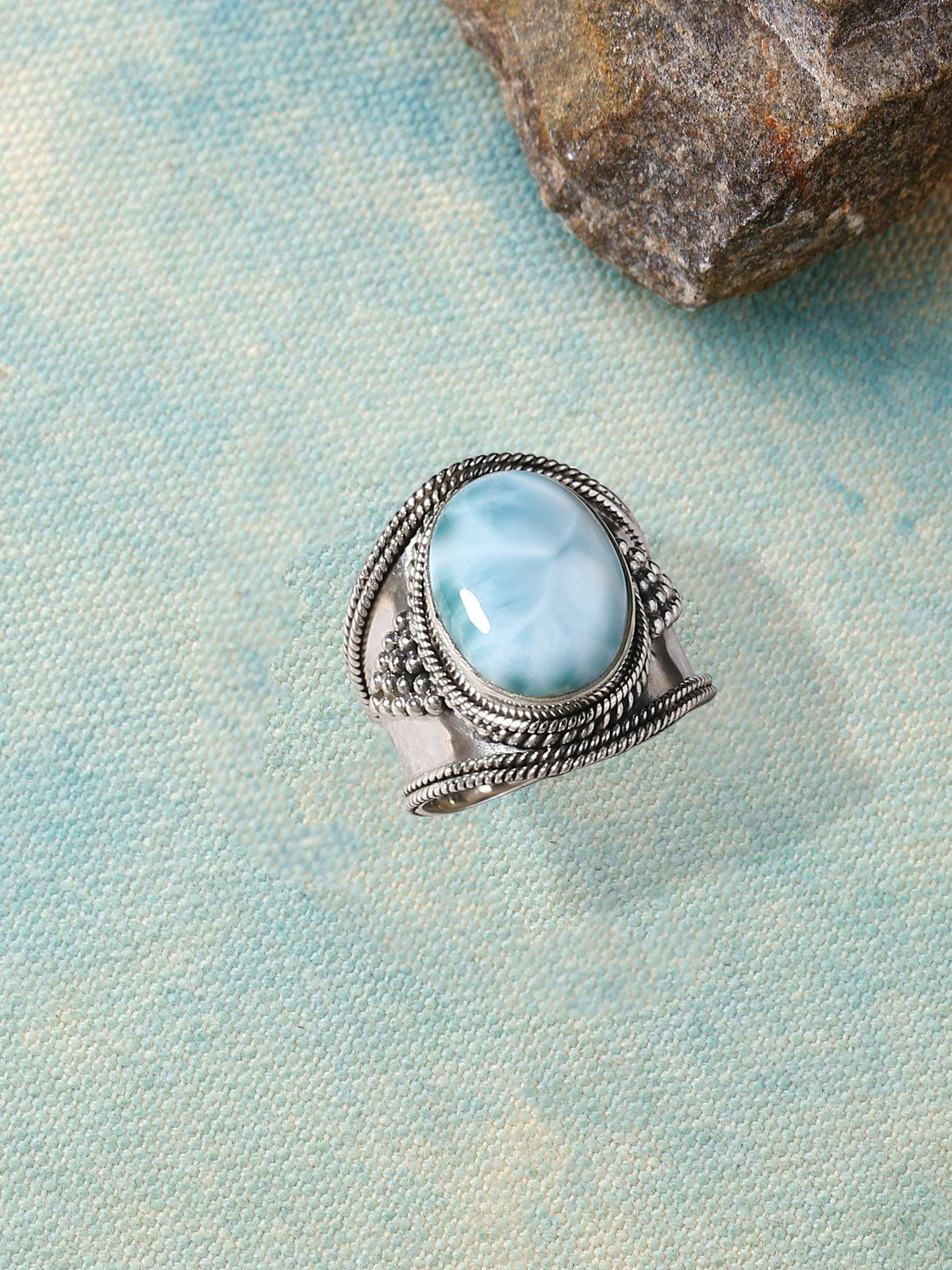 Natural Larimar Solid 925 Sterling Silver Gemstone Ring Jewelry - YoTreasure