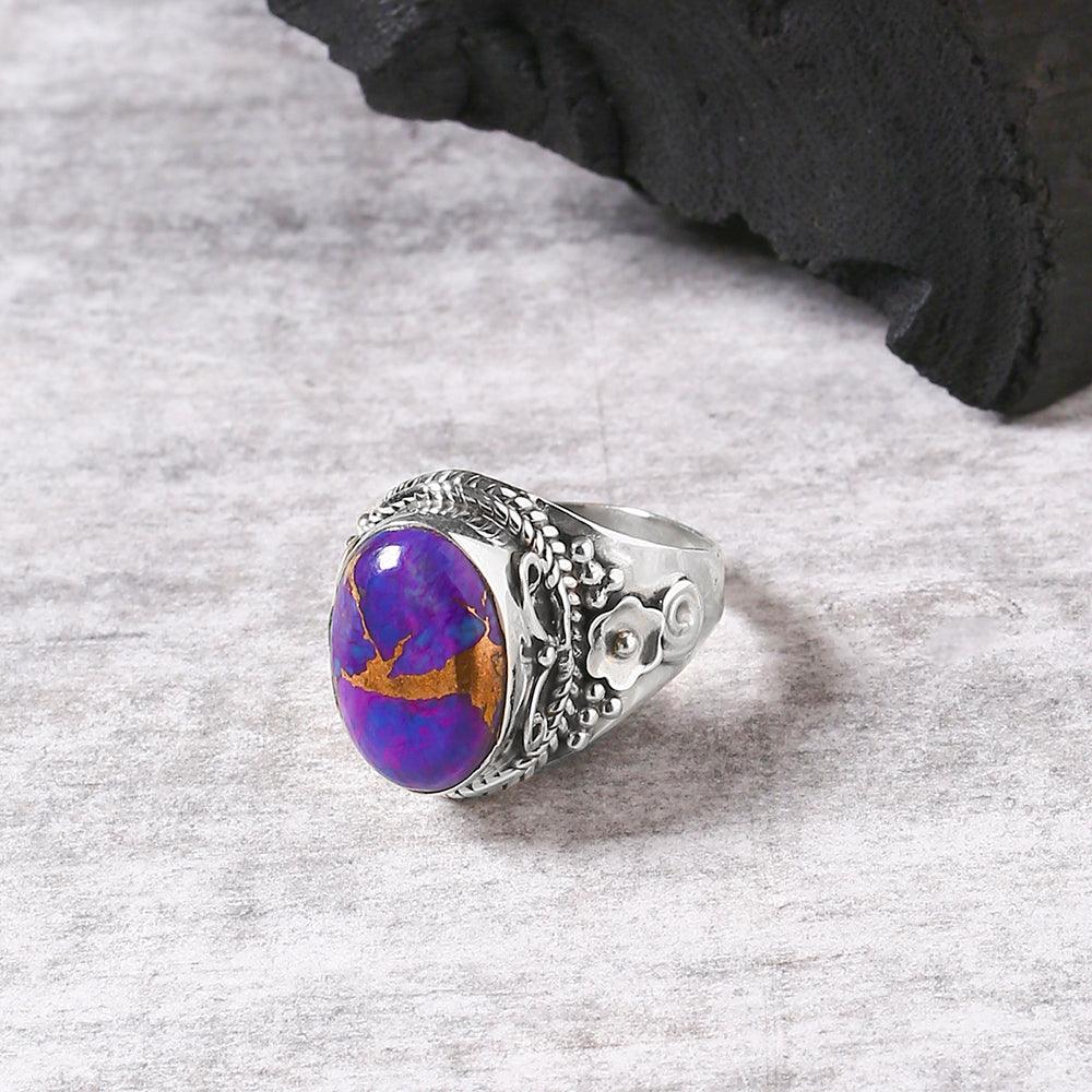 Purple Copper Turquoise Solid 925 Sterling Silver Ring Jewelry - YoTreasure