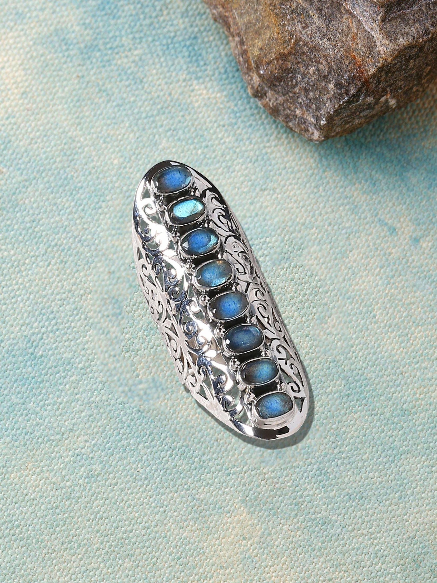 Labradorite Solid 925 Sterling Silver Filigree Ring Jewelry - YoTreasure