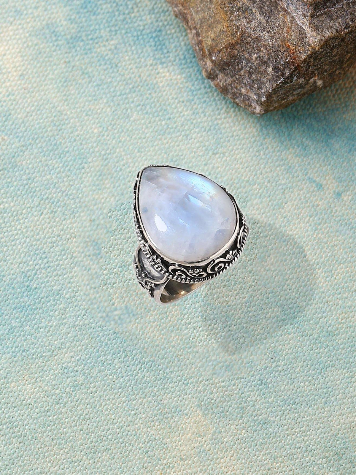 Rainbow Moonstone Ring Solid 925 Sterling Silver Jewelry - YoTreasure