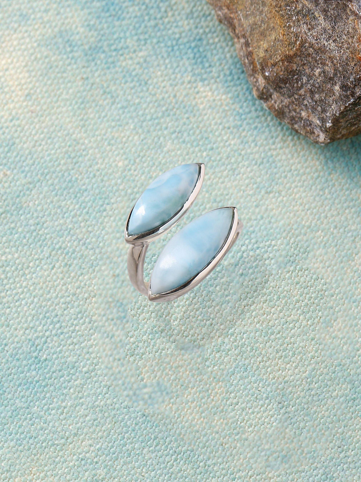 Natural Larimar Solid 925 Sterling Silver Designer Ring Jewelry - YoTreasure