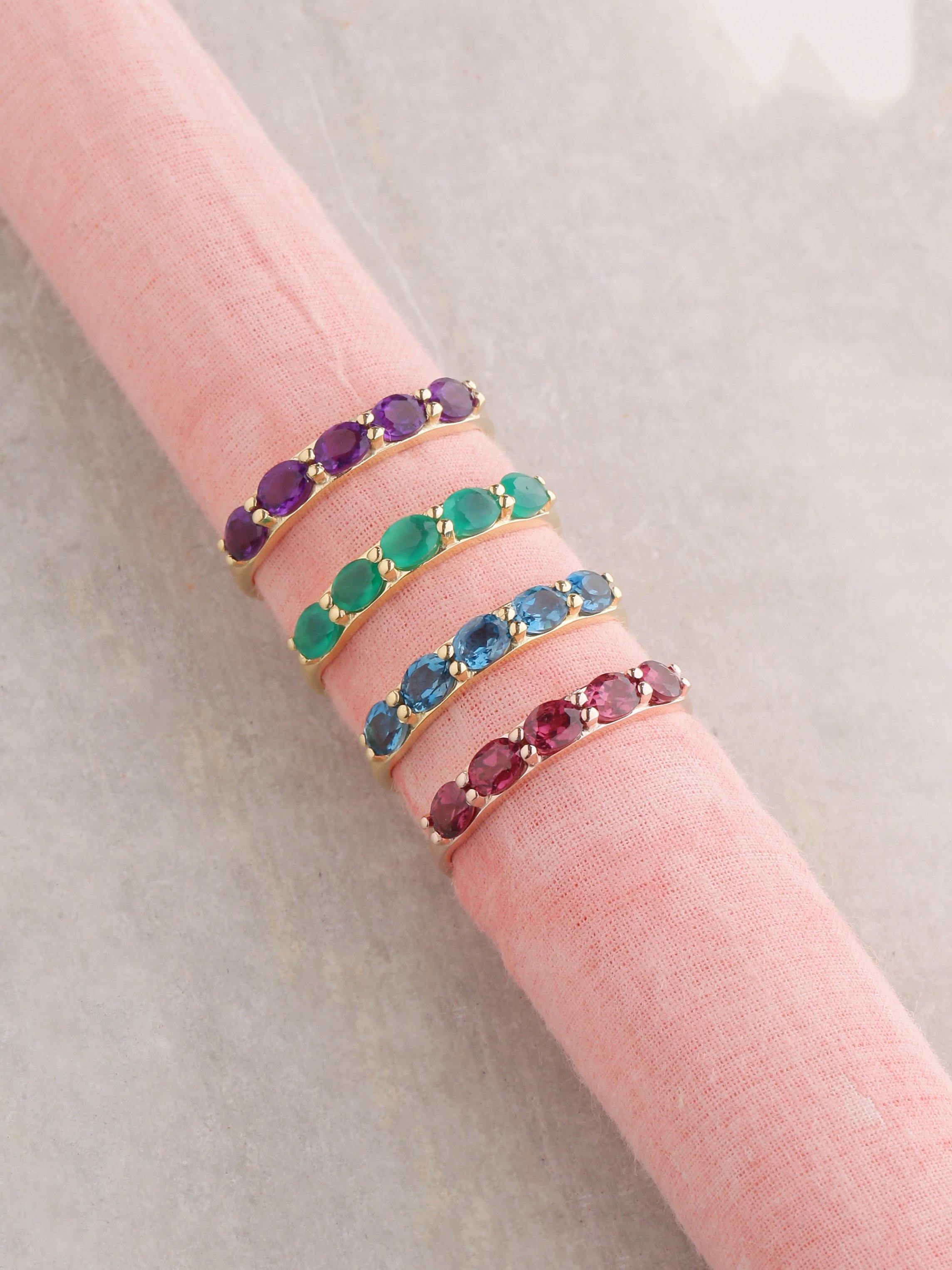 Rainbow Moonstone Solid 10K Yellow Gold Gemstone Ring - YoTreasure