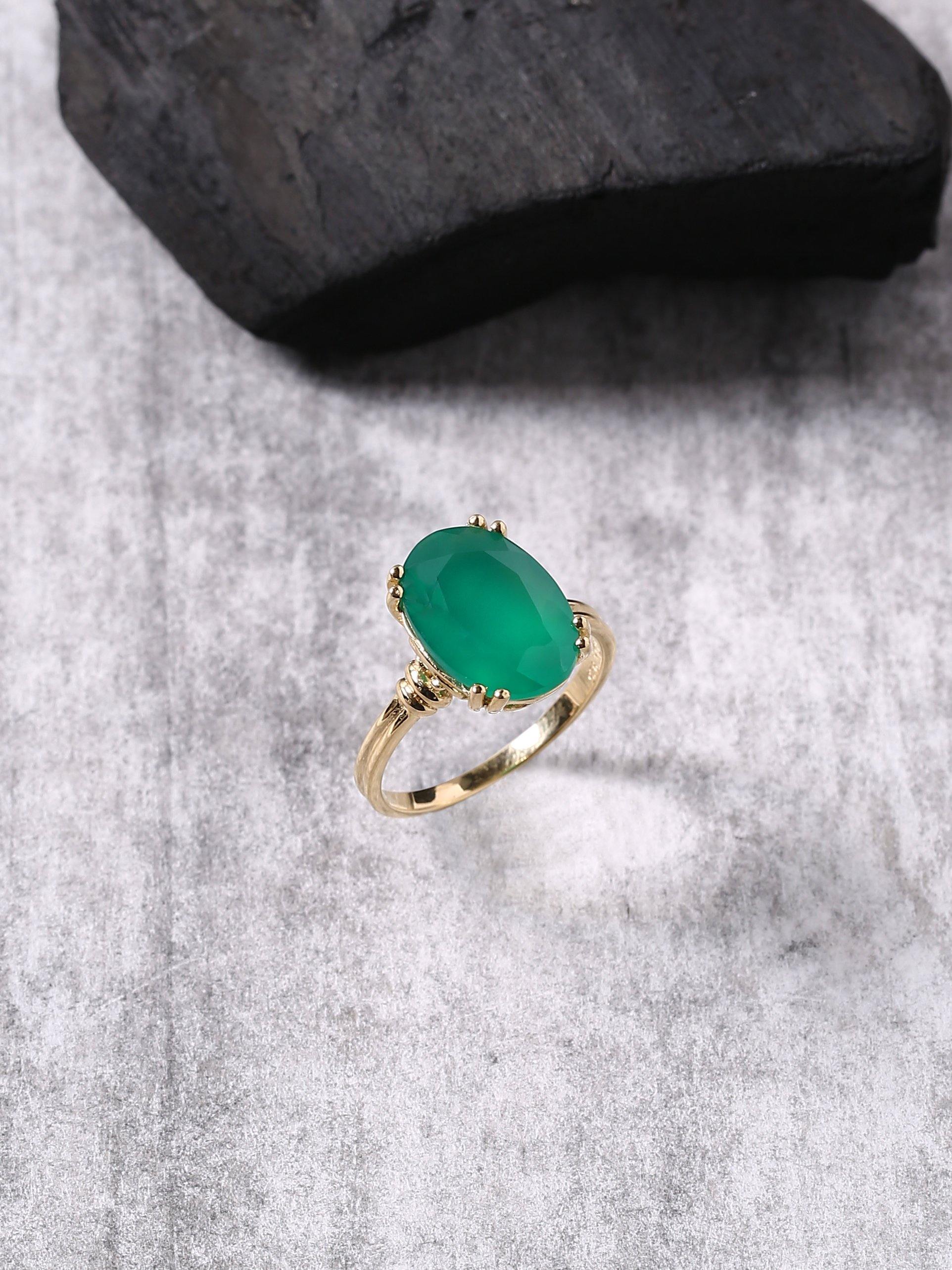 Green Onyx Solid 925 Sterling Silver Gold Plated Ring Jewelry - YoTreasure