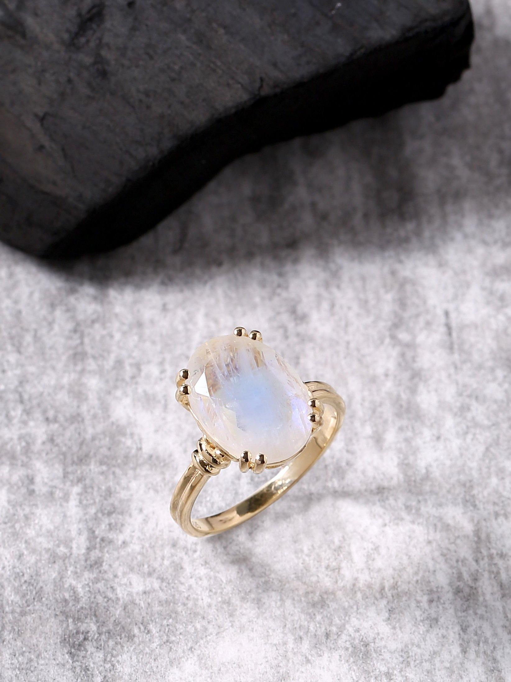Moonstone Solid 925 Sterling Silver Gold Plated Ring Jewelry - YoTreasure